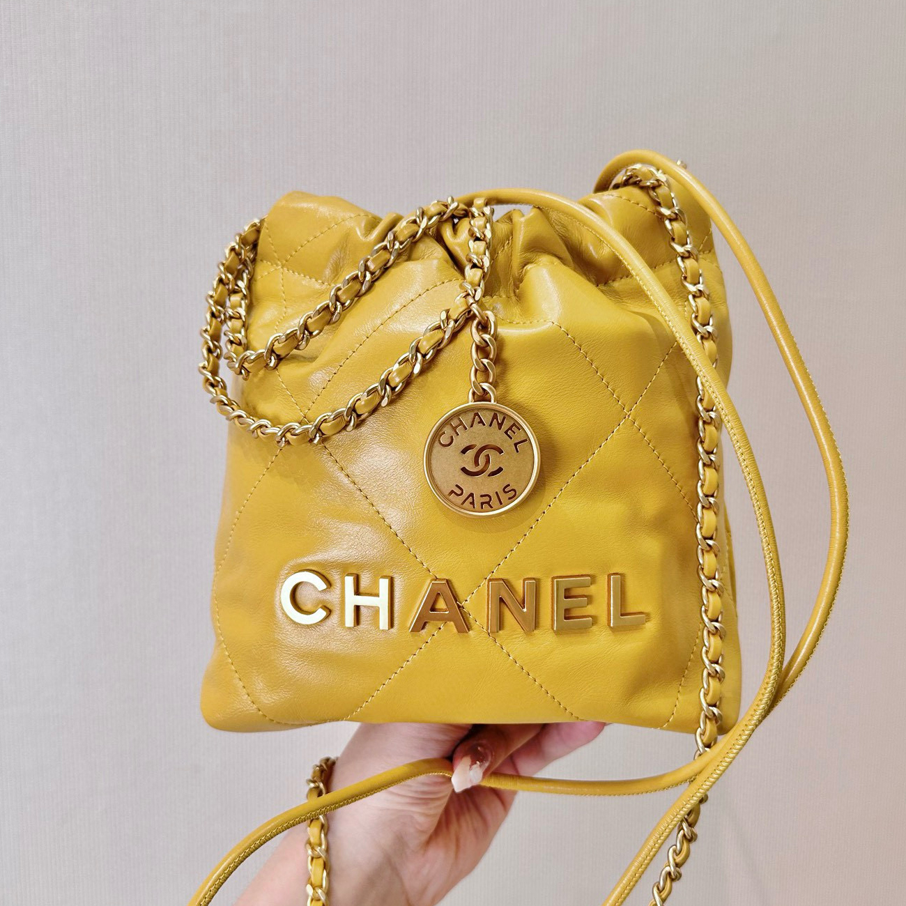 NIGO Chanel Women's Letter Logo Lattice Drawstring Closure Shiny Calfskin Mini Shoulder Crossbody Bag Bags #nigo99112