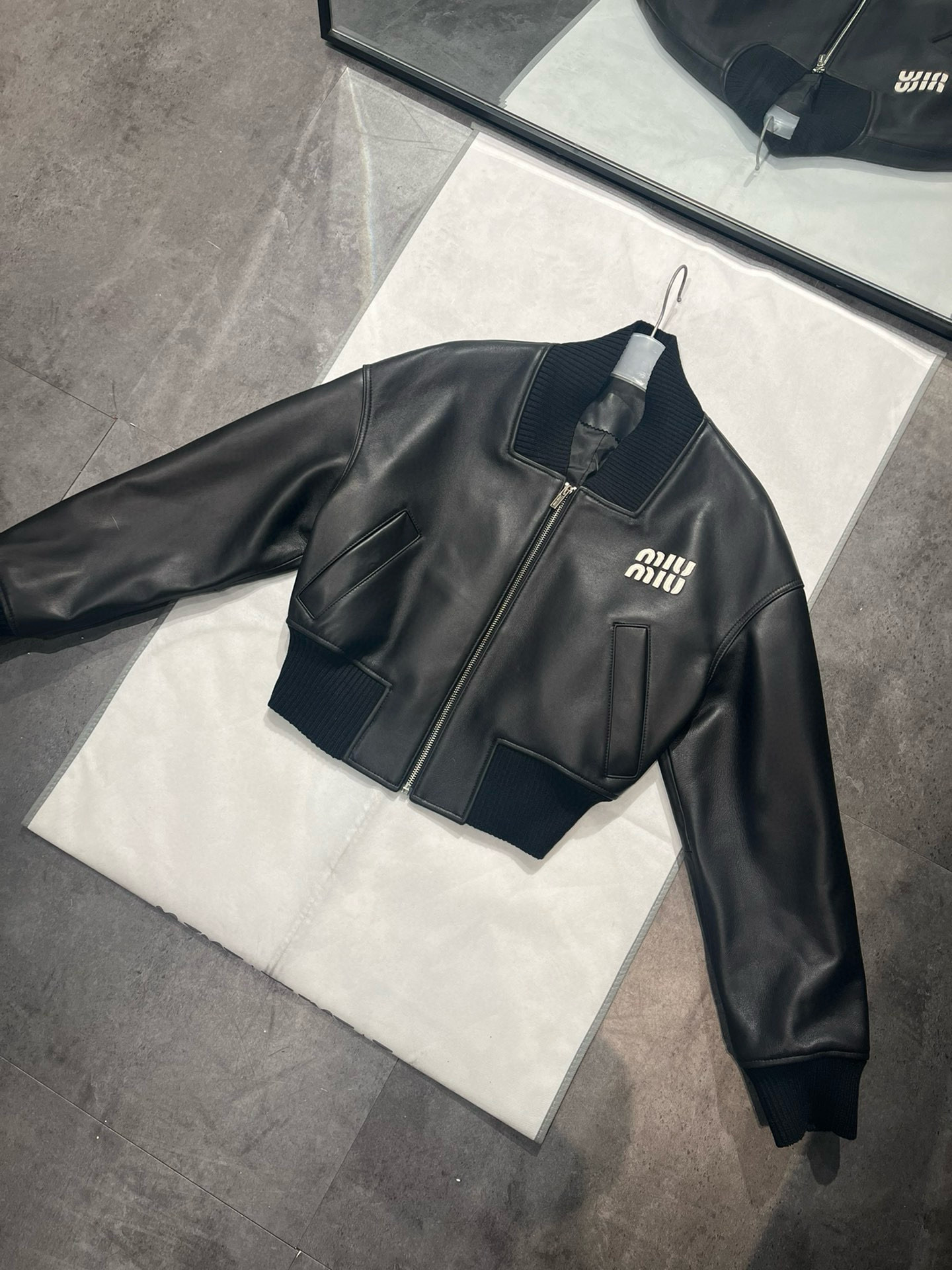 NIGO MiuMiu Women's Autumn and Winter Black Sheepskin Zip Long Sleeve Baseball Jacket #nigo99115