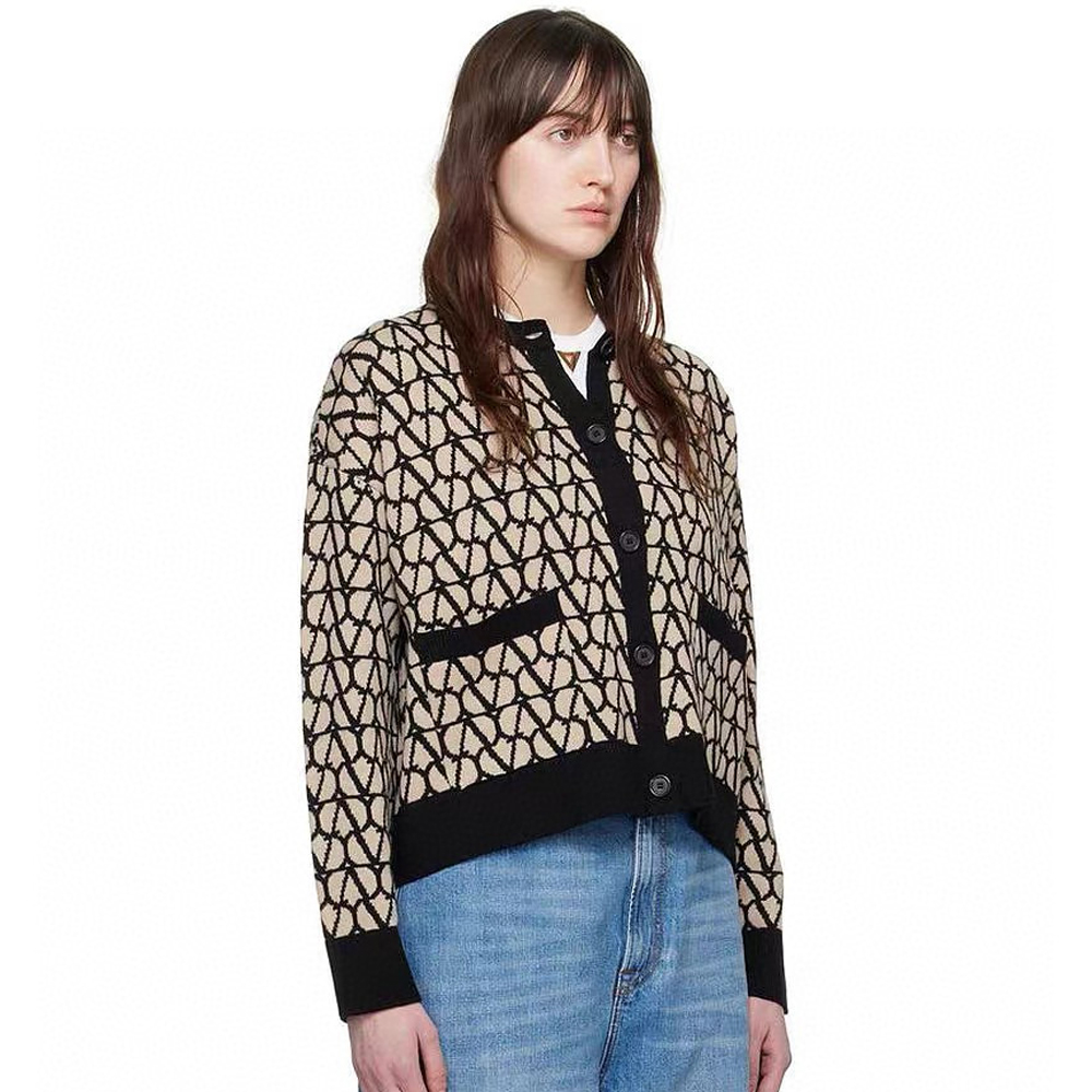 NIGO Valentino Women's Autumn/Winter Logo Jacquard Wool Blend Single Breasted Long Sleeve Knitted Jacket #nigo99116