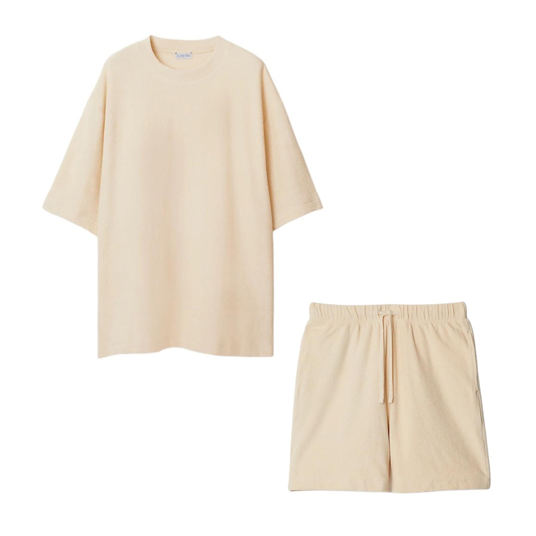 NIGO Burberry Men's Summer Beige Round Neck Cotton Short Sleeve T-Shirt Tie Elasticated Waist Shorts Suit Set #nigo99136