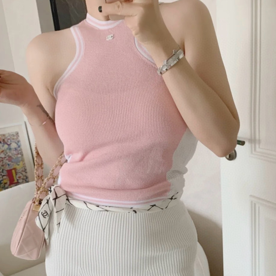 NIGO Chanel Women's Summer Clashing Colour Patchwork Viscose Fibre Knitted Sleeveless Tank Top #nigo99145