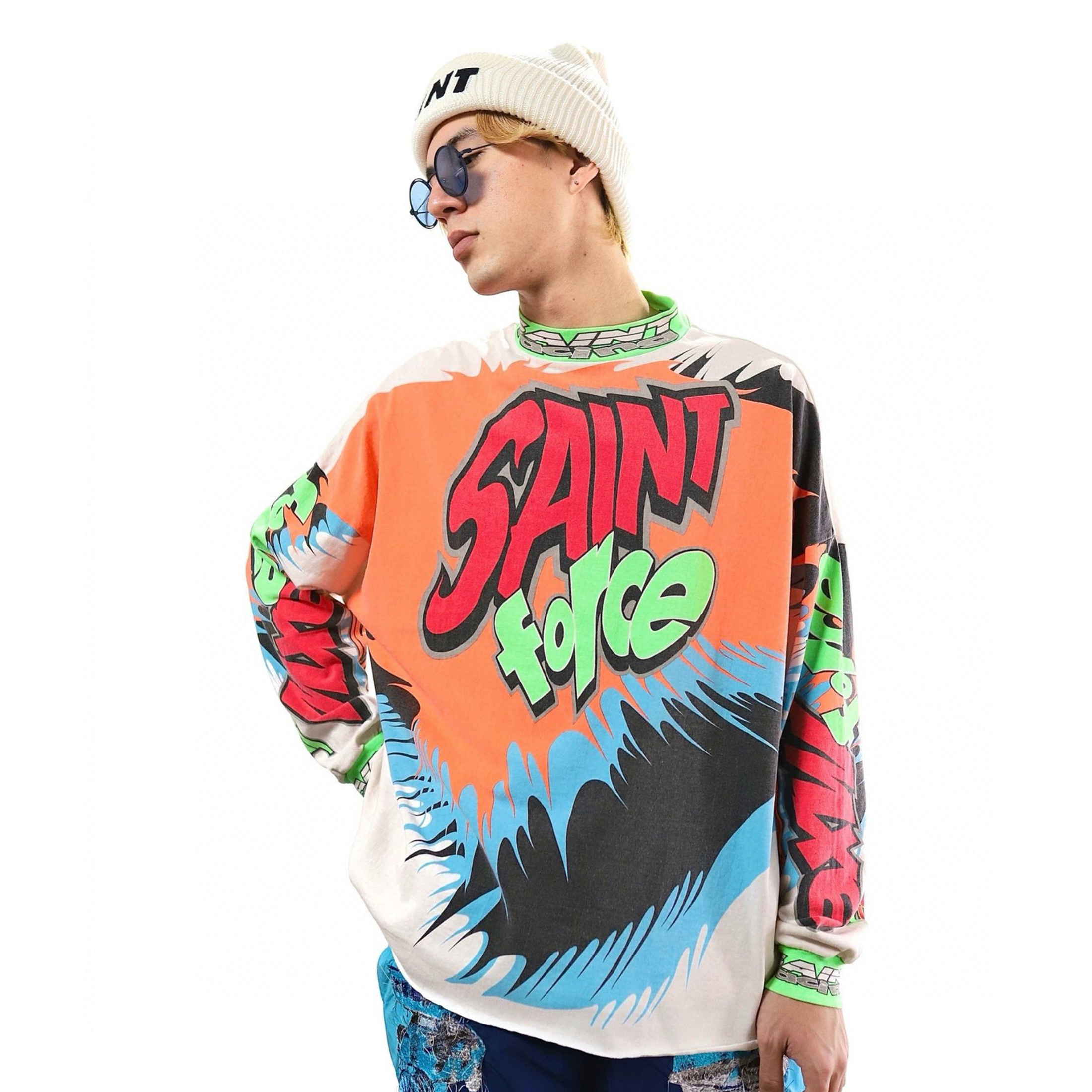 NIGO Saint Michael Men's Racing Vintage Cotton Spring And Autumn Fitted Full Print Half High Neck Pullover Straight Long Sleeve Solid Color T-Shirt Ngvp #nigo8253