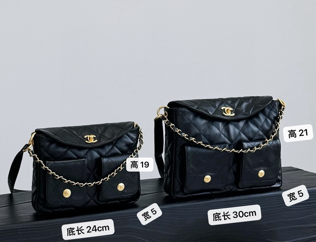 NIGO Chanel Supple Twins Women's Black Diamond Pattern Gold Buckle Chain Cowhide Shoulder Crossbody Bag #nigo99148