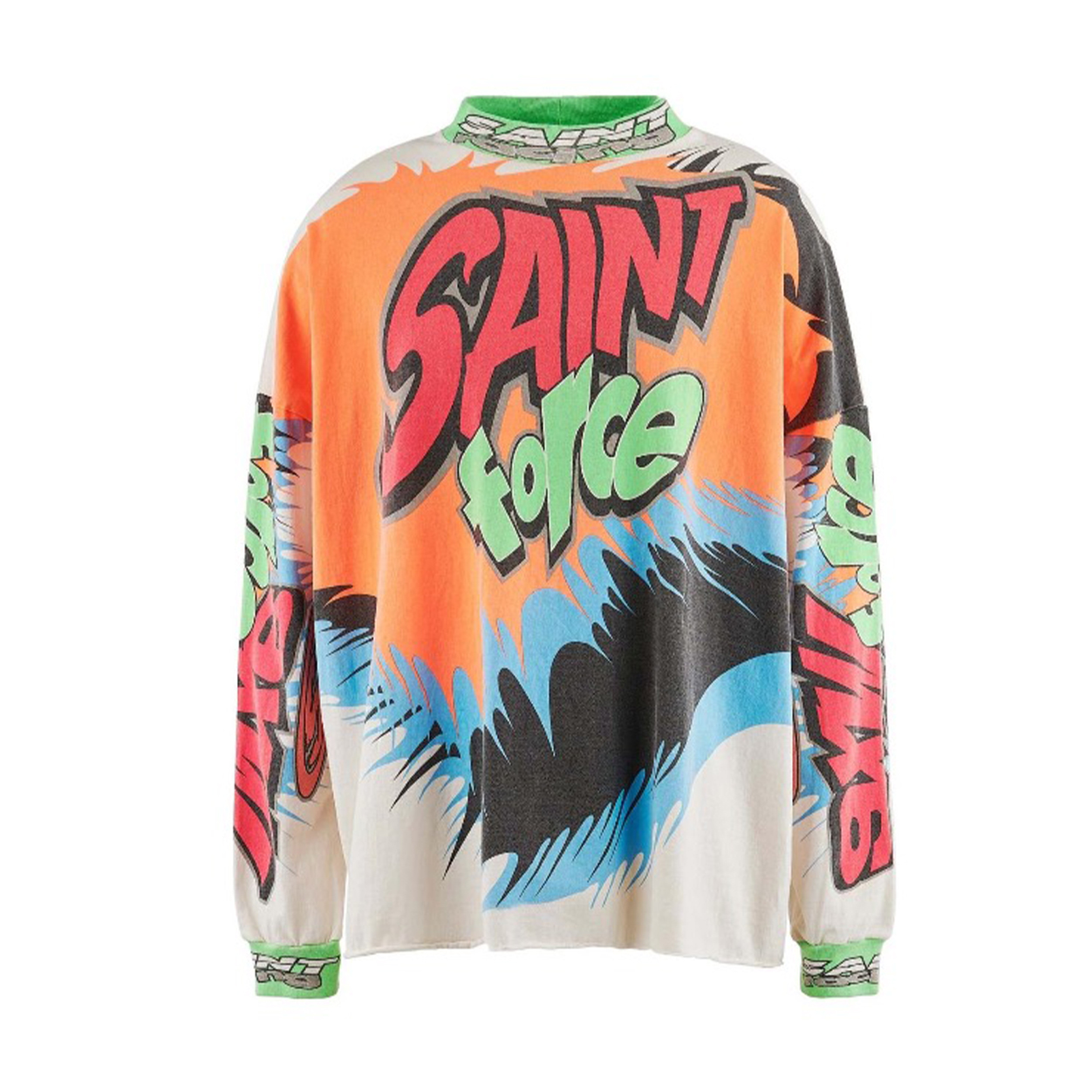 NIGO Saint Michael Men's Racing Vintage Cotton Spring And Autumn Fitted Full Print Half High Neck Pullover Straight Long Sleeve Solid Color T-Shirt Ngvp #nigo8253