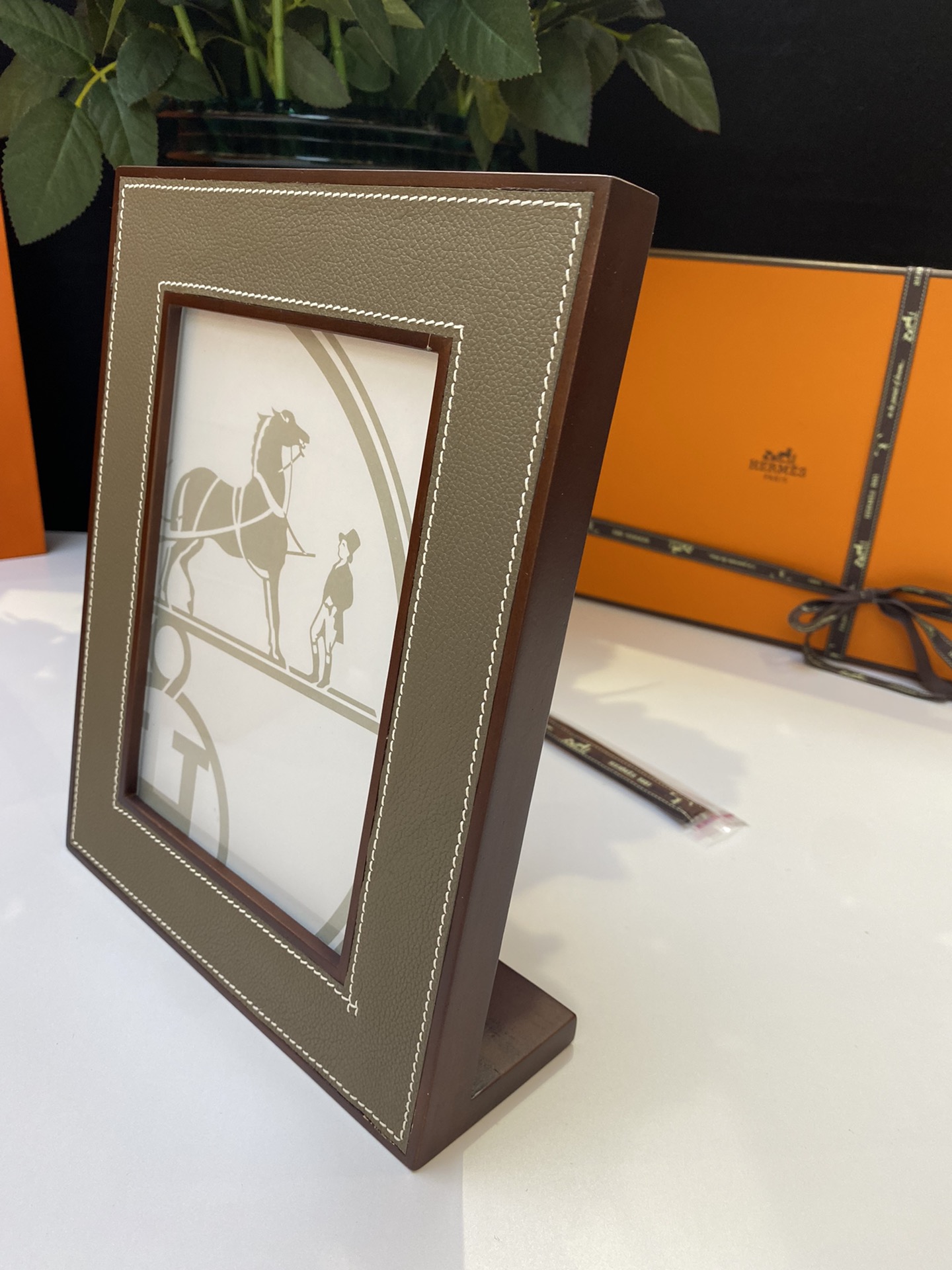 NIGO Hermes Brown Solid Wood Smooth Calfskin Photo Frame #nigo99134