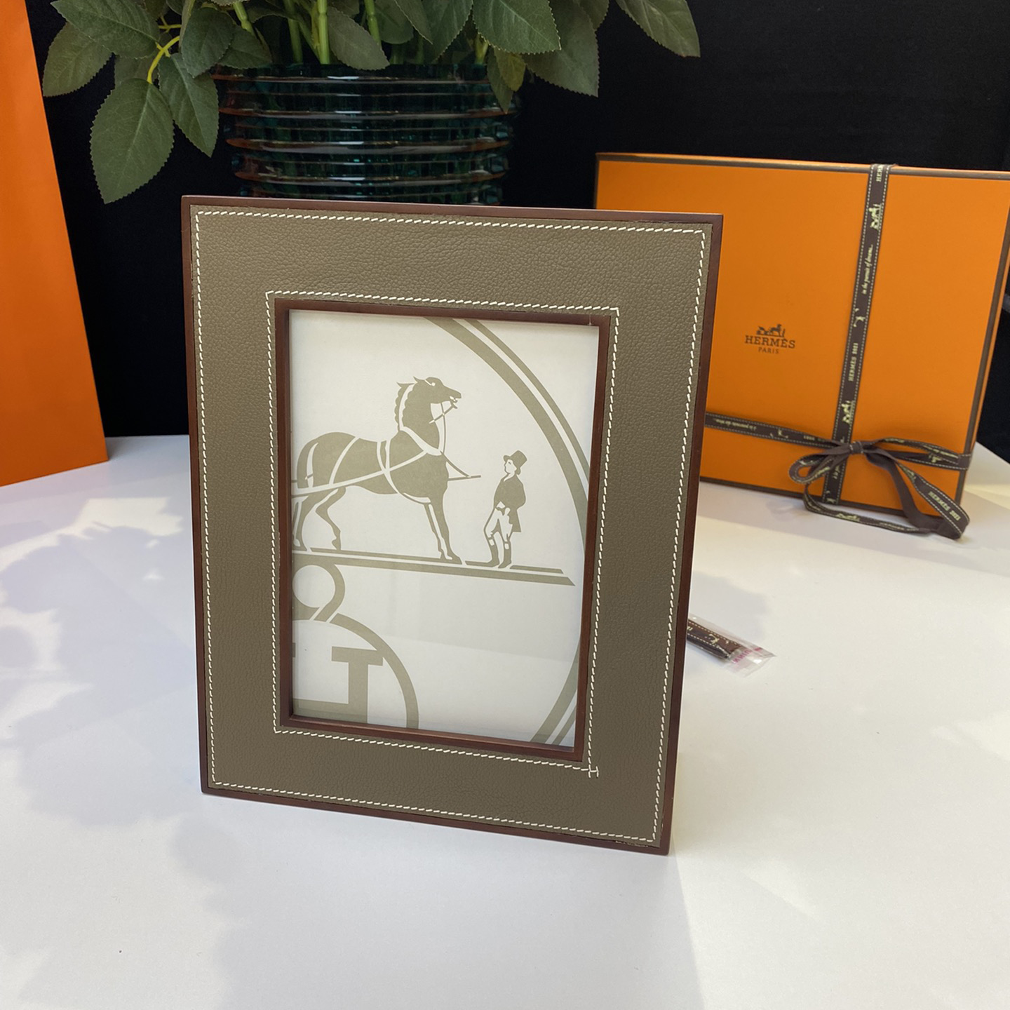 NIGO Hermes Brown Solid Wood Smooth Calfskin Photo Frame #nigo99134