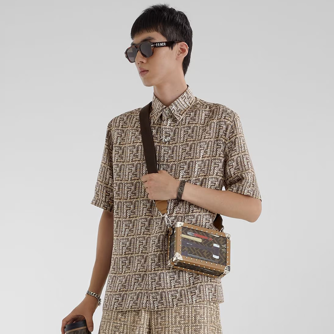 NIGO Fendi Men's Summer Letter Logo Full Print Single Breasted Short Sleeve Shirt #nigo99165