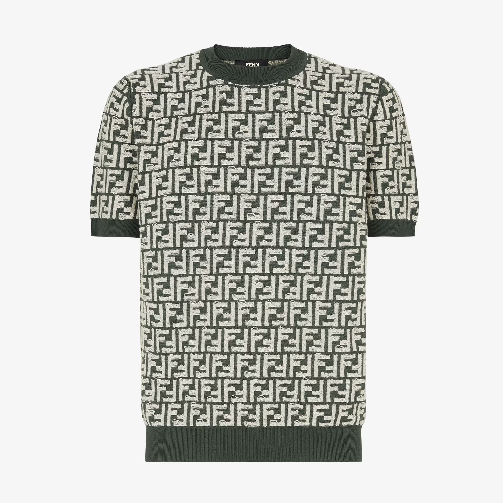 NIGO Fendi Men's Summer Green All Over Letter Print Crew Neck Short Sleeve Knitted Sweater #nigo99166