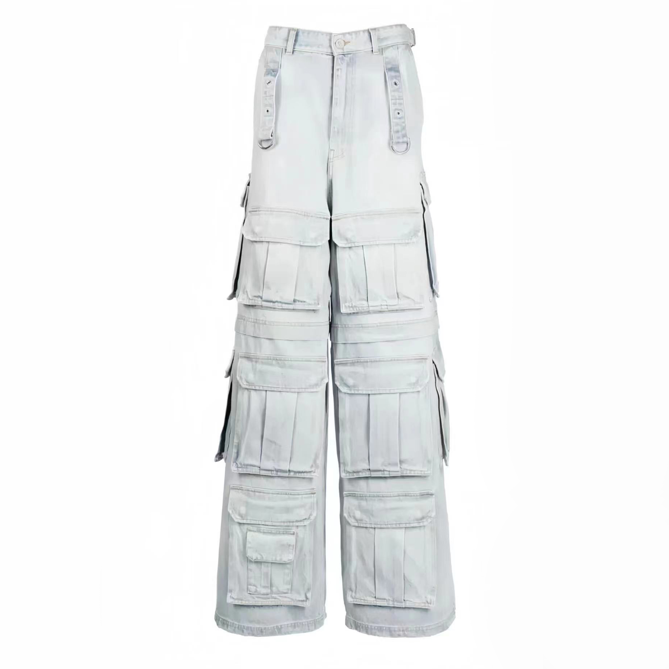 NIGO Vetements Men's Women's Cotton Washed Denim Trousers Zipper Multi-pocket Fitted Wide Leg Work Pants Ngvp #nigo8232