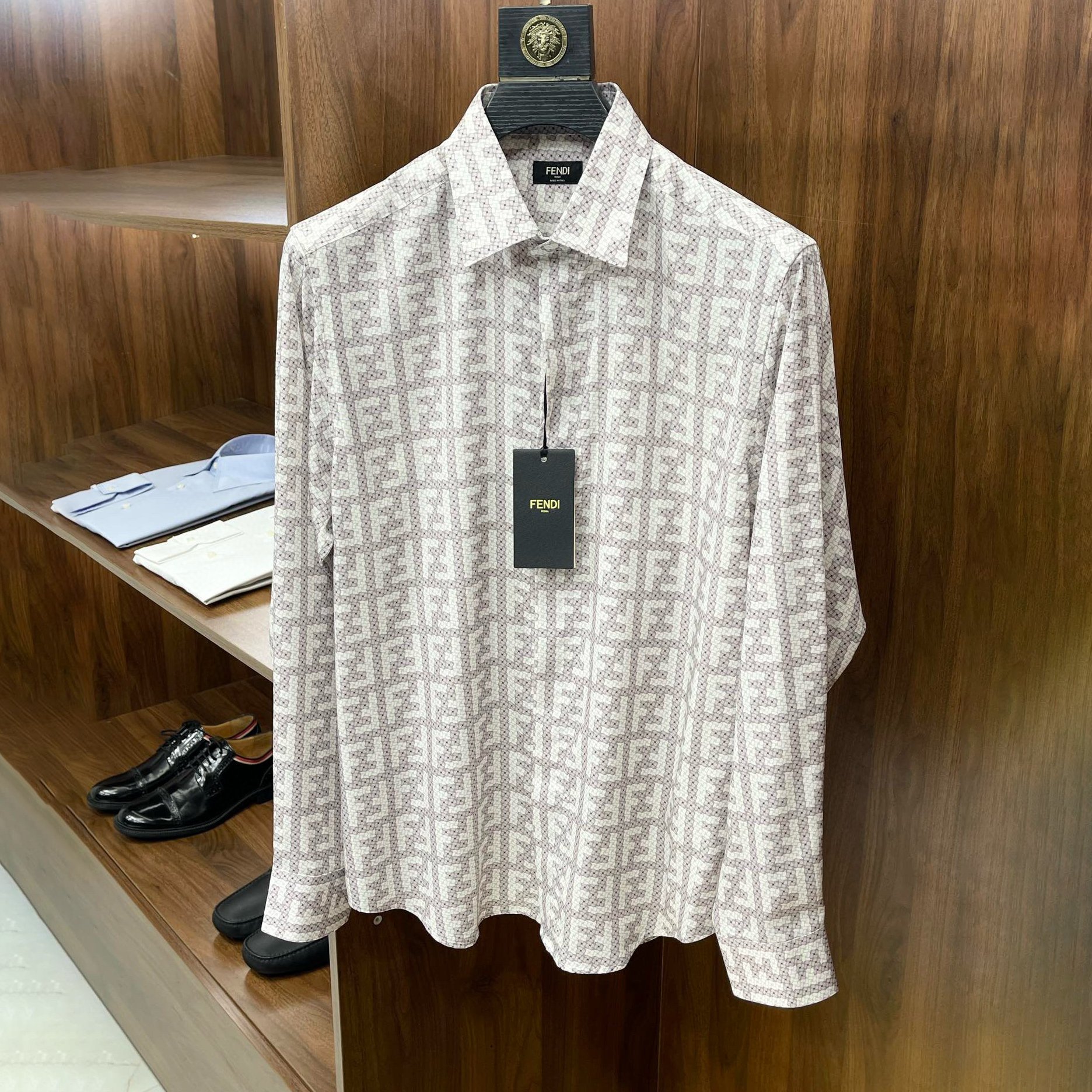 NIGO Fendi Men's Spring and Autumn Full Print Letter Print Lapel Single Breasted Long Sleeve Shirt #nigo99179