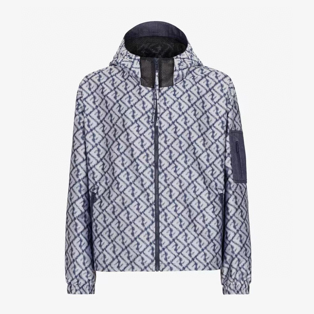 NIGO Fendi Men's Spring Autumn Blue Logo Printed Hooded Zip-Up Jacket #nigo99195