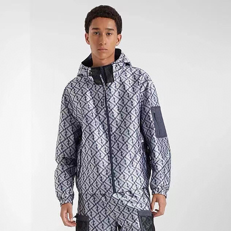 NIGO Fendi Men's Spring Autumn Blue Logo Printed Hooded Zip-Up Jacket #nigo99195