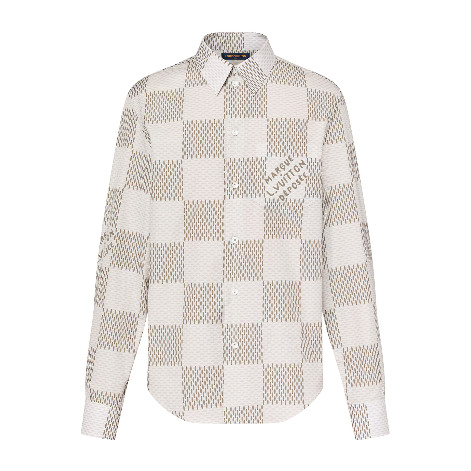 NIGO Louis Vuitton Men's Summer White Letter Check Printed Lapel Single Breasted Long Sleeve Shirt #nigo99211