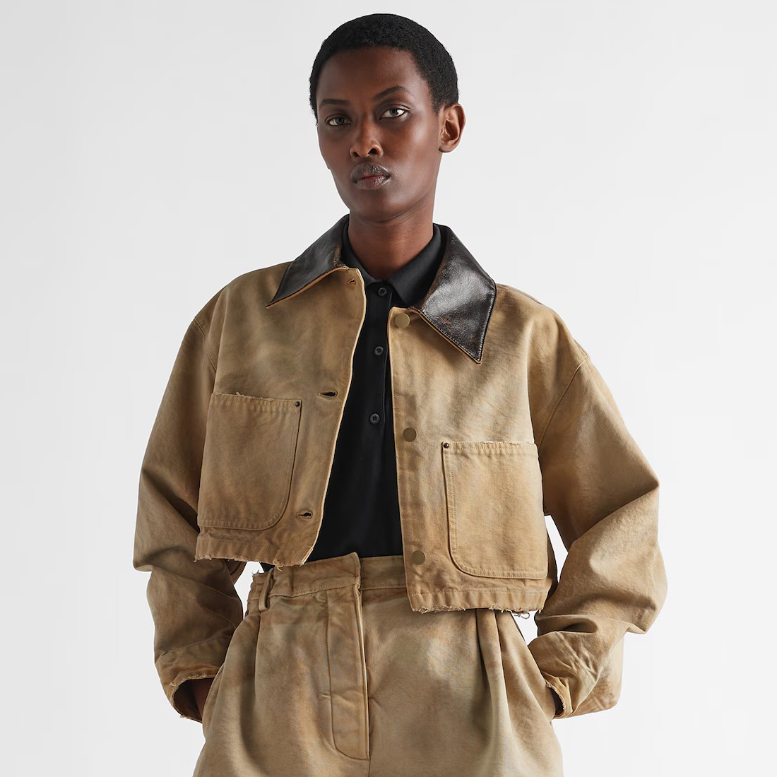 NIGO Prada Women Autumn and Winter Light Brown Logo Lapel Single Breasted Short Long Sleeve Jacket #nigo99214
