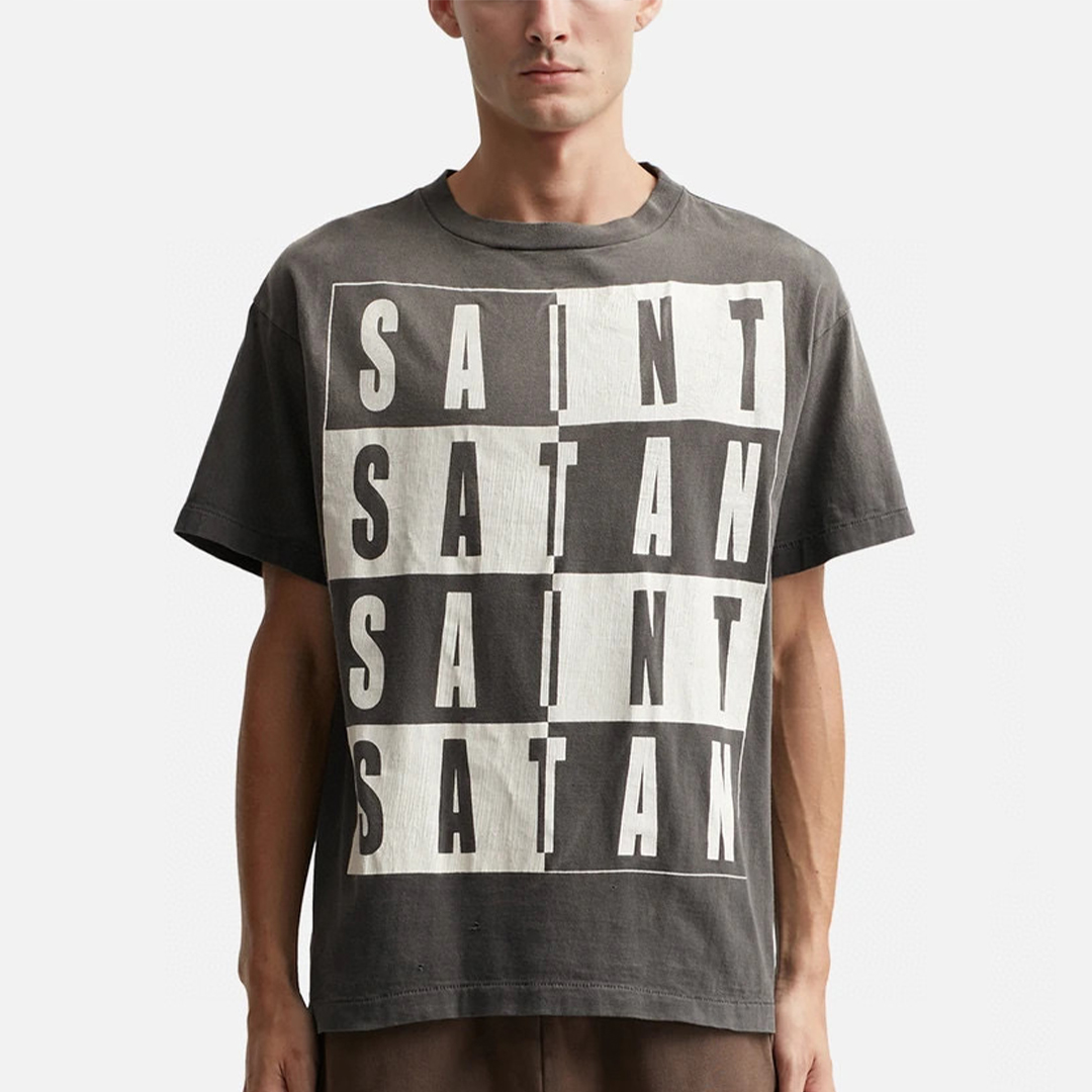 NIGO Saint Michael Men's Summer Cotton Casual Letter Printed Round Neck Pullover Fitted Black Short Sleeve T-Shirt Ngvp #nigo5376