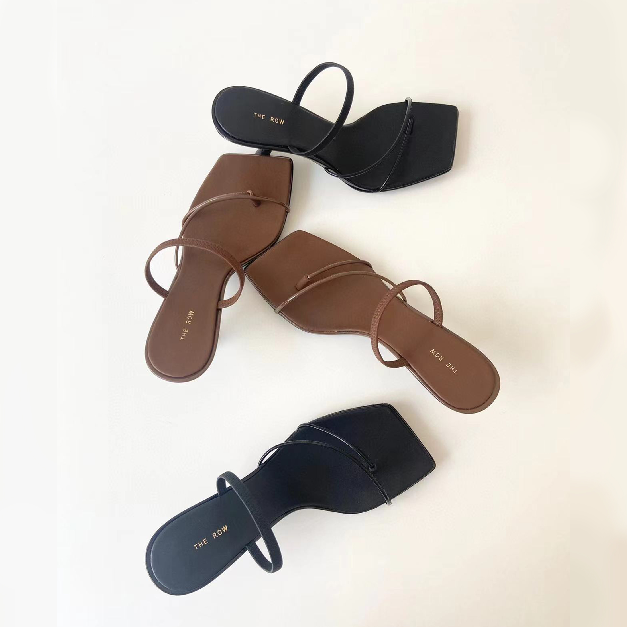 NIGO THE ROW Women's Spring And Summer Square Head Clip Toe Sandals Flat Shoes Temperament Low Heel Spaghetti Strap Shoes #nigo99217