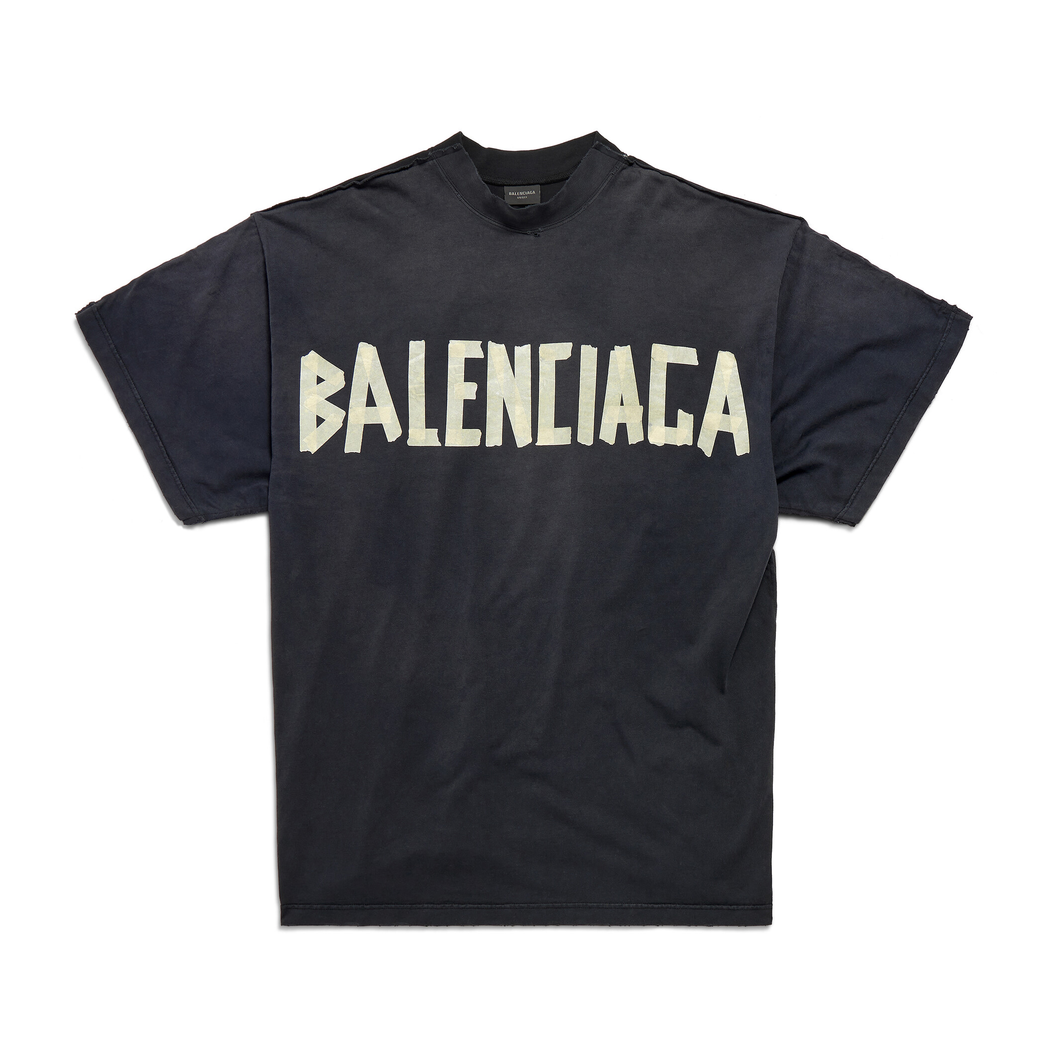 NIGO Balenciaga Tape Type Double Front Men's Summer Black Vintage Plain Knit Large Silhouette Short Sleeve T-Shirt #nigo99238