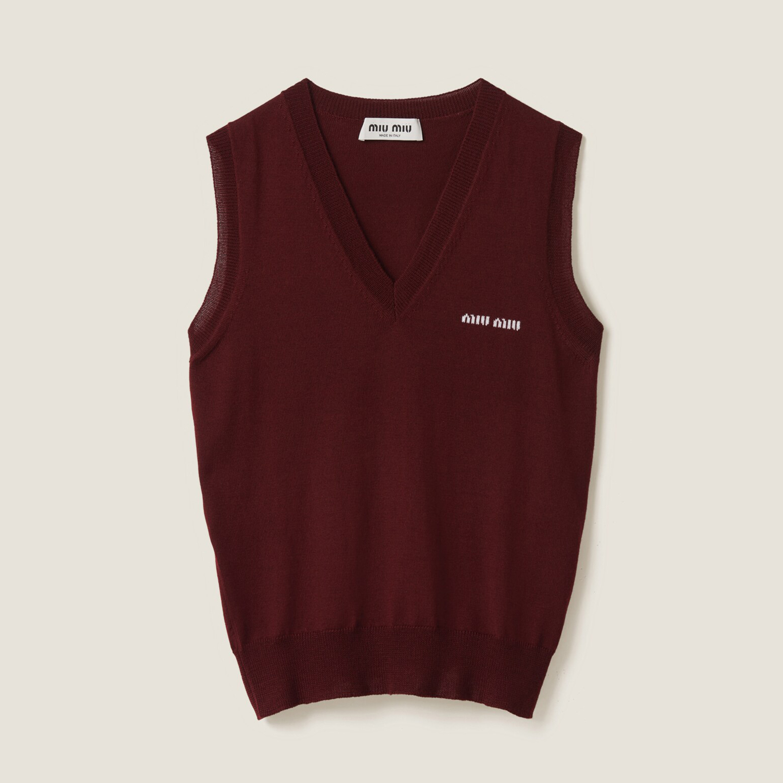 NIGO MiuMiu Women's Summer Deep Red V-Neck Pullover Embroidered Letter Sleeveless Tank Top #nigo99247