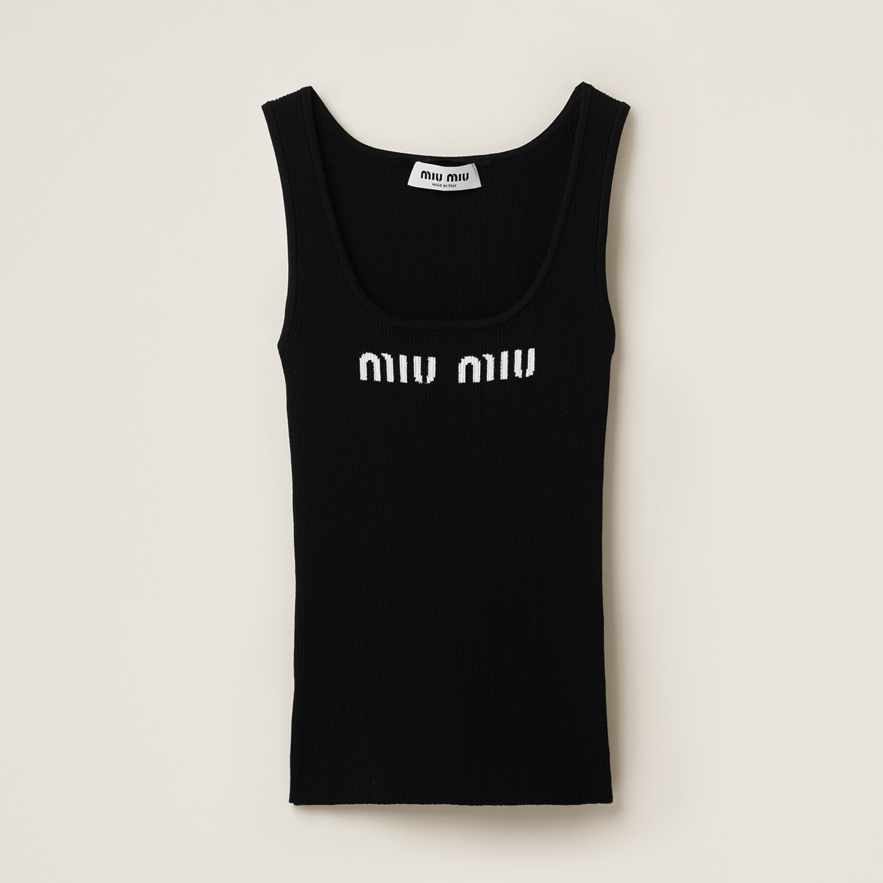 NIGO MiuMiu Women's Summer Logo Print Black Slimming High Stretch Knit Sleeveless Tank Top #nigo99246