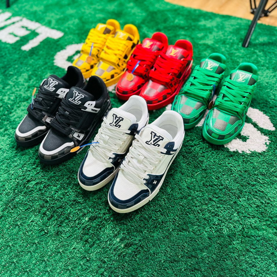 NIGO Louis Vuitton Trainer Men's and Women's Colour Block Plaid Lace Up Leather Low Top Board Shoes #nigo99254