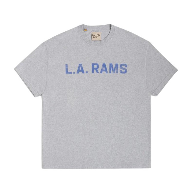 NIGO Gallery Dept. X LA Rams Vintage Heather Grey Tee Men's and Women's Summer Grey Letter Round Neck Short Sleeve T-Shirt #nigo99261