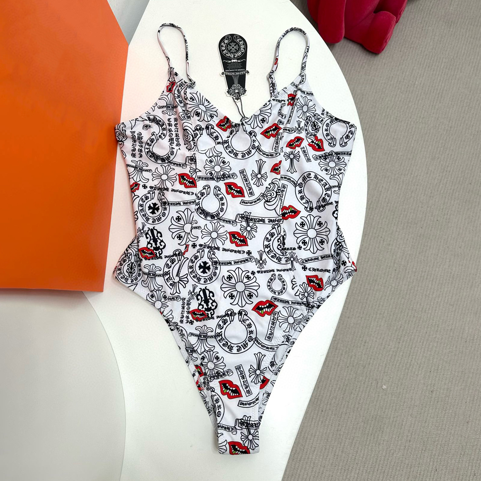 NIGO Chrome Hearts Women's Summer Simple Graffiti Print One Piece Swimsuit #nigo99283