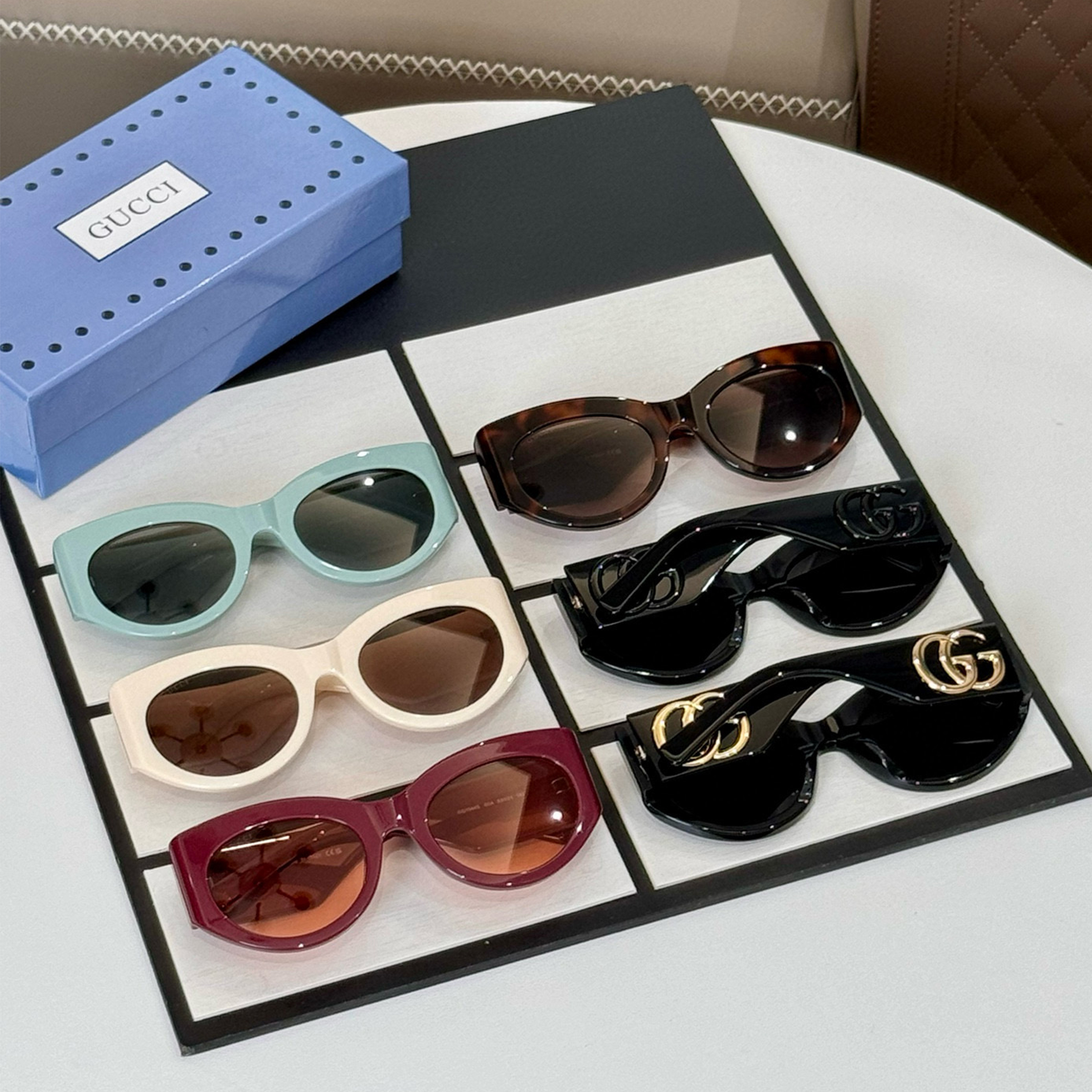 NIGO Gucci Men's And Women's All Season Tinted Sunglasses Monogram Oval Frame Multicolor High Street Accessories #nigo99288