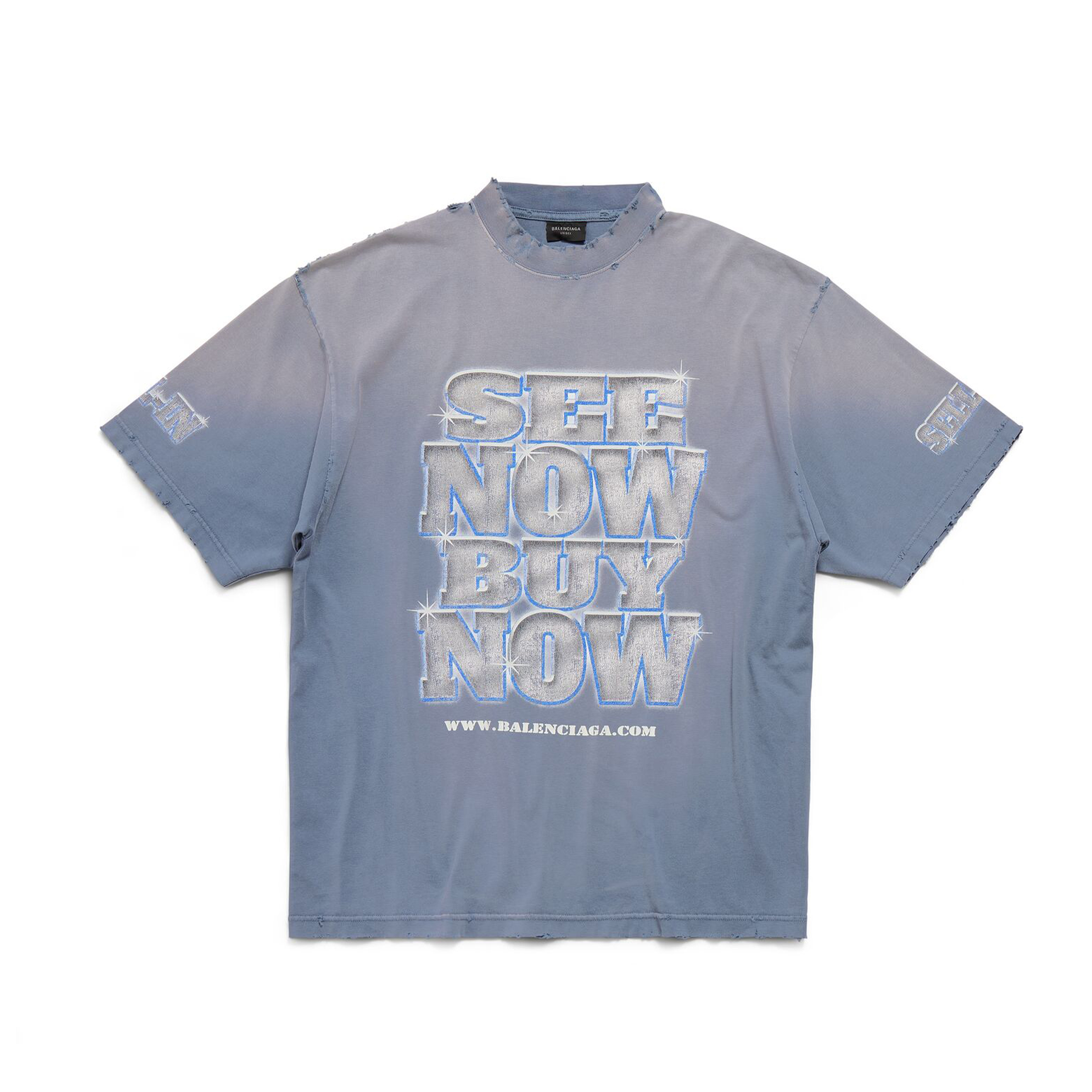 NIGO Balenciaga Men's Women's Summer Cotton Letter Diamond Print Round Neck Blue Vintage Old Large Size Fitted Short Sleeve SNBN T-Shirt #nigo99291