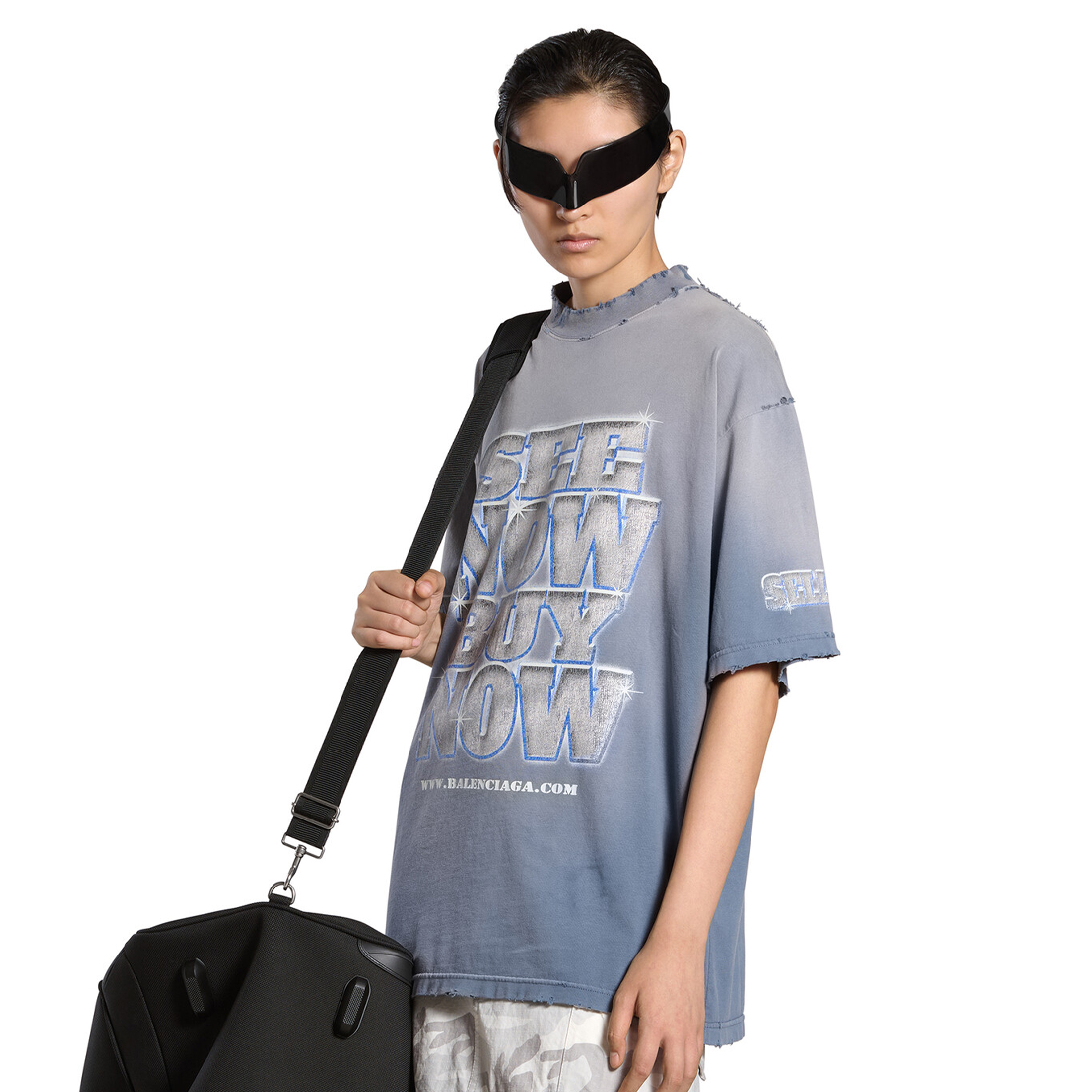 NIGO Balenciaga Men's Women's Summer Cotton Letter Diamond Print Round Neck Blue Vintage Old Large Size Fitted Short Sleeve SNBN T-Shirt #nigo99291