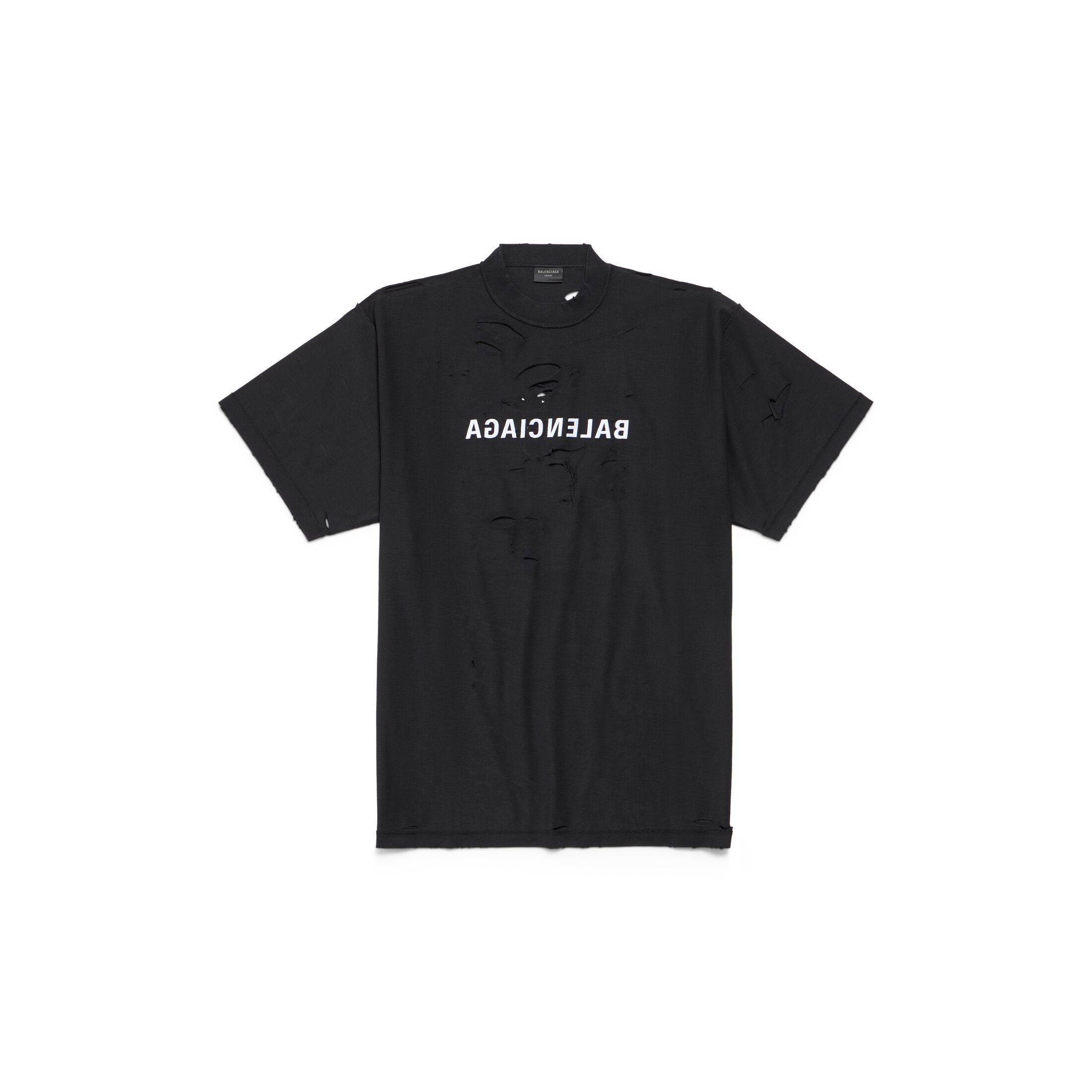 NIGO Balenciaga Men's Women's Summer Black Retro Torn High Street Large Silhouette Letter Logo Short Sleeve T Shirt #nigo99292