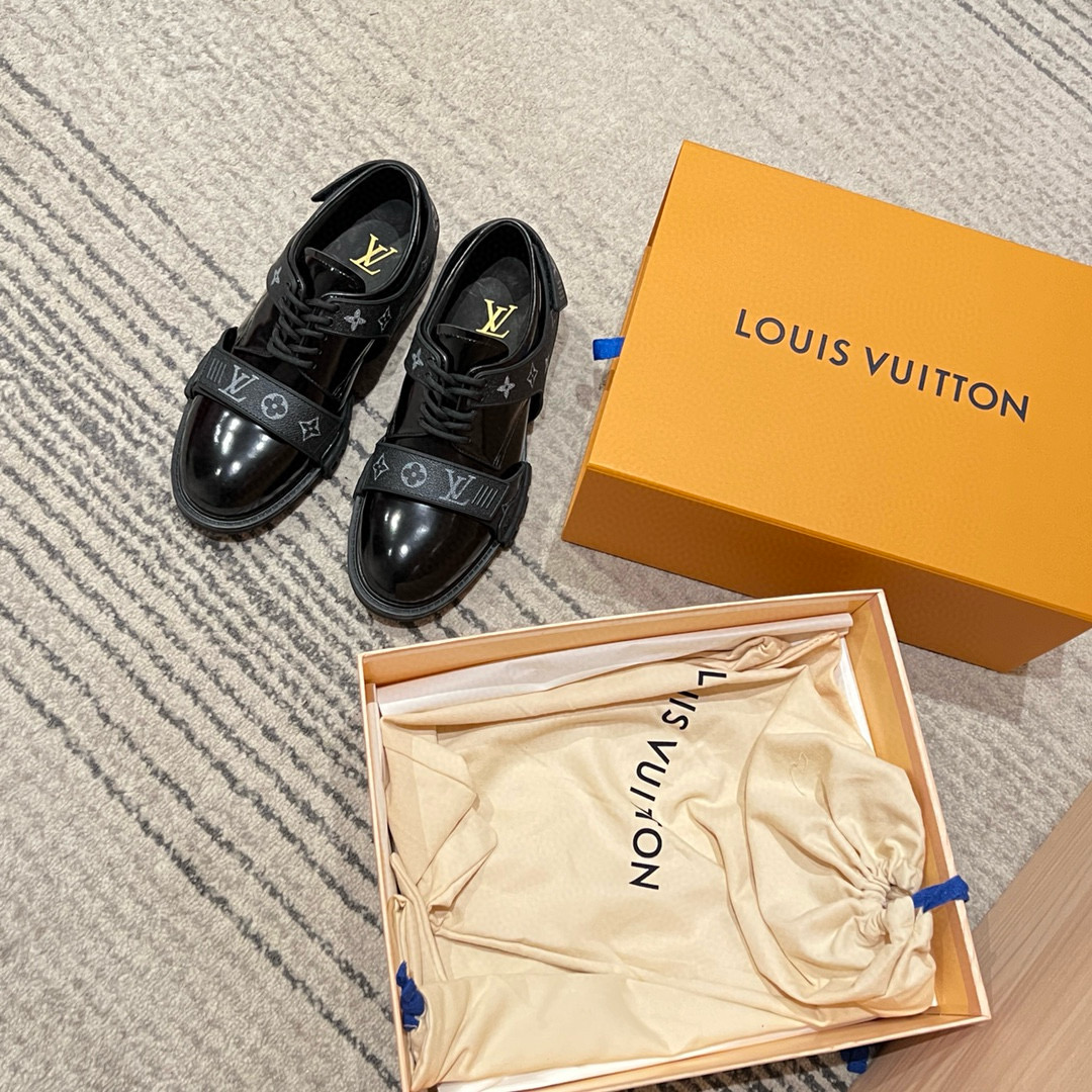 NIGO Louis Vuitton Men's Black Velcro Lace Up Low Top Leather Shoes #nigo99311