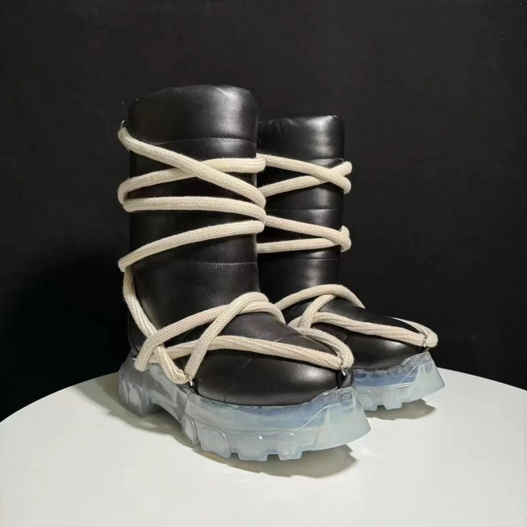 NIGO Rick Owens LUXOR Men's Black Transparent Sole Lace Up Sheepskin Boots Shoes #nigo99318