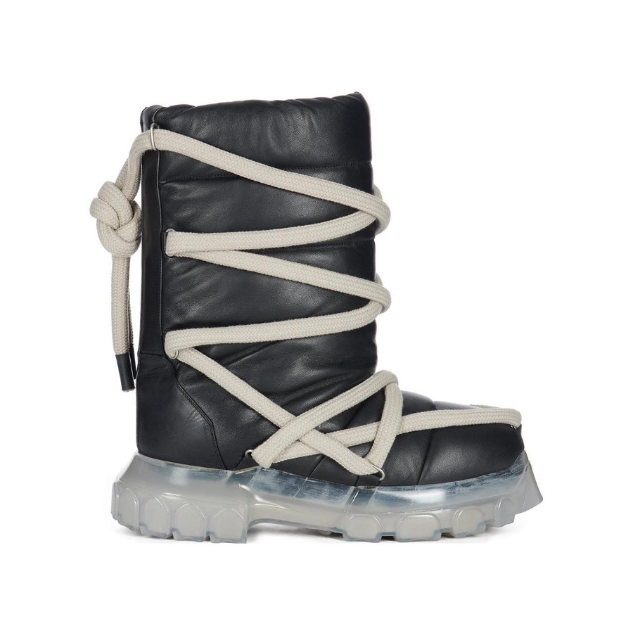 NIGO Rick Owens LUXOR Men's Black Transparent Sole Lace Up Sheepskin Boots Shoes #nigo99318