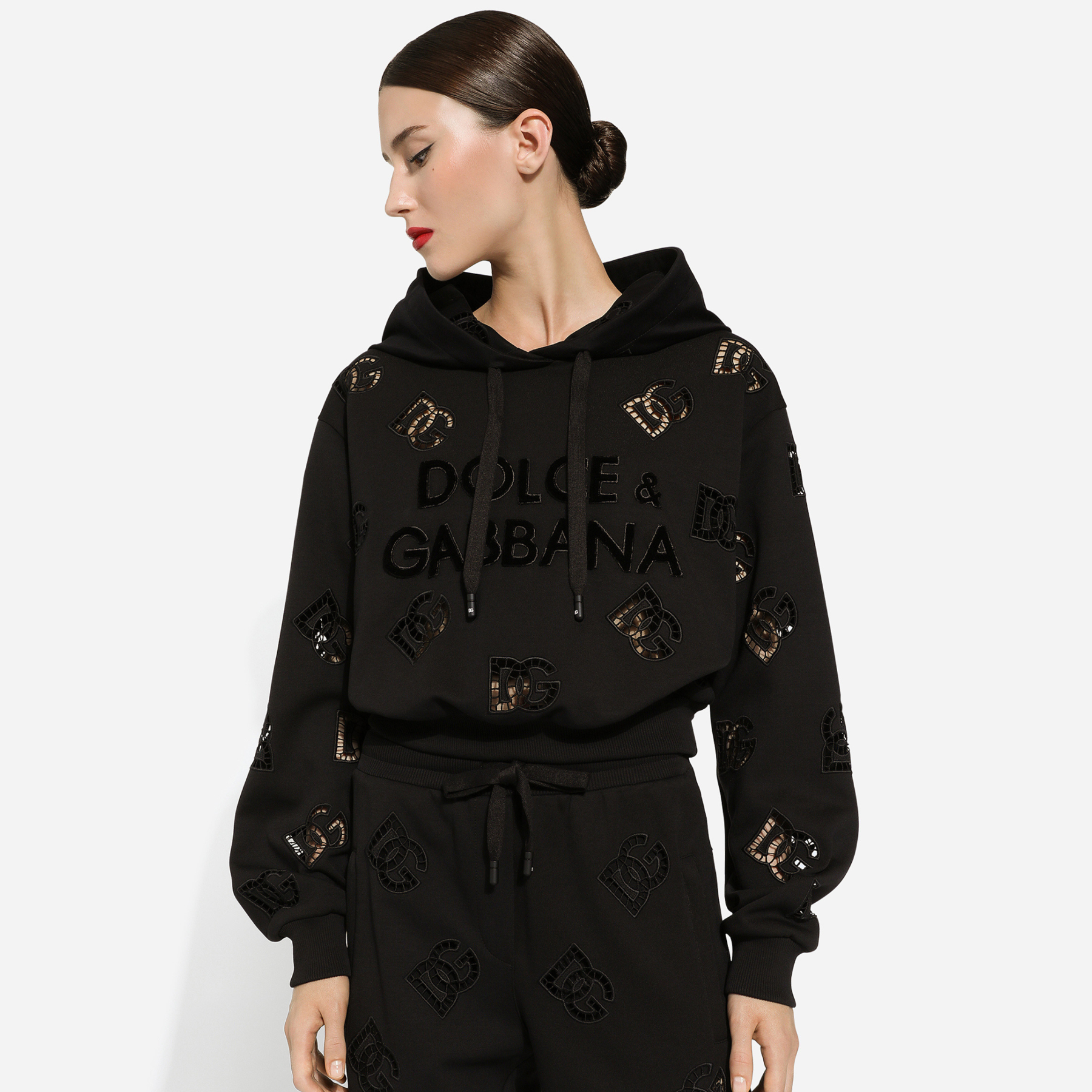 NIGO Dolce&Gabbana Women's Spring and Autumn Hollow Embroidery Logo Knitted Cotton Hooded Sweatshirt #nigo99329