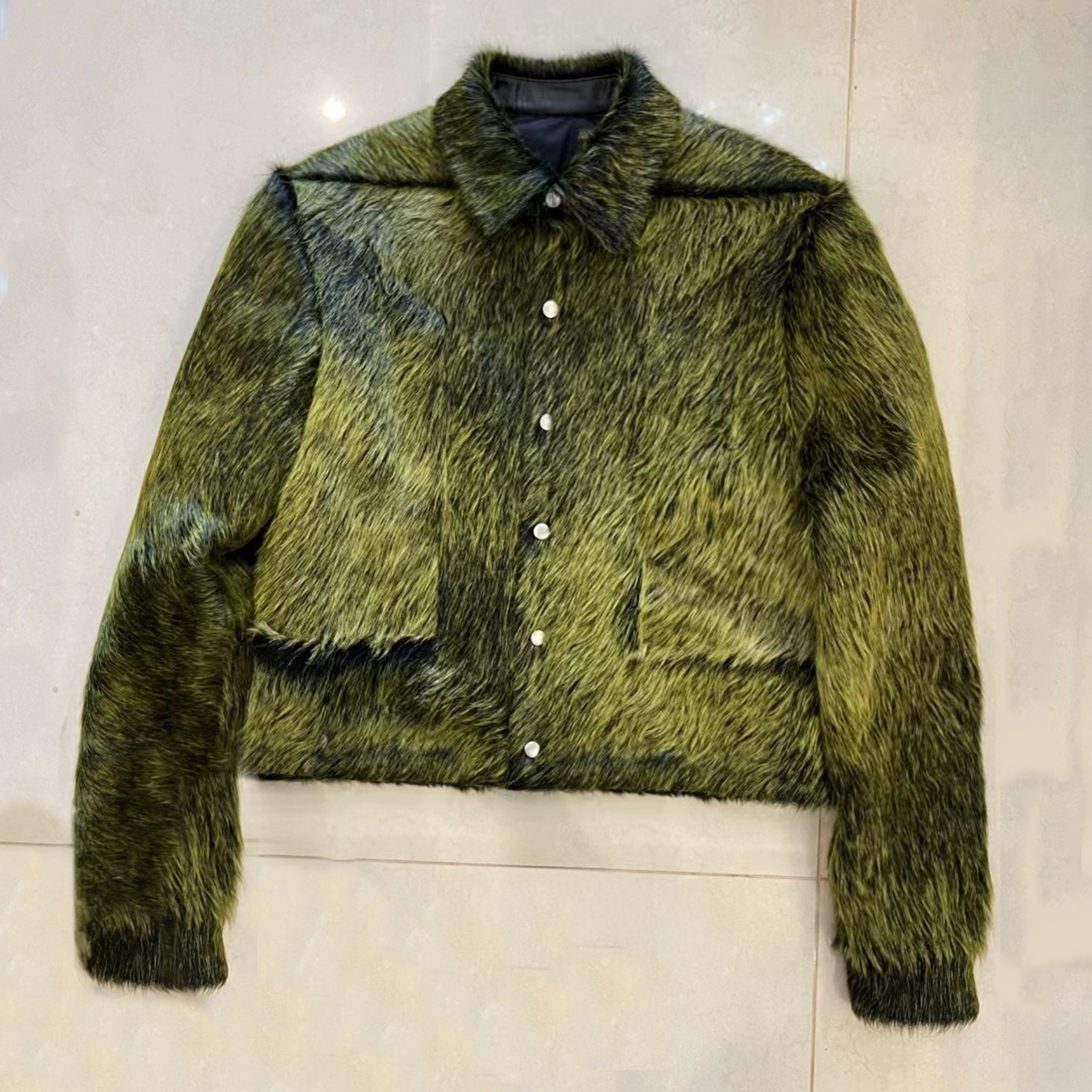 NIGO Rick Owens Men's spring and fall trend of high street retro yellow-green plush cowhide jacket lapel single-breasted casual jacket Ngvp #nigo8247