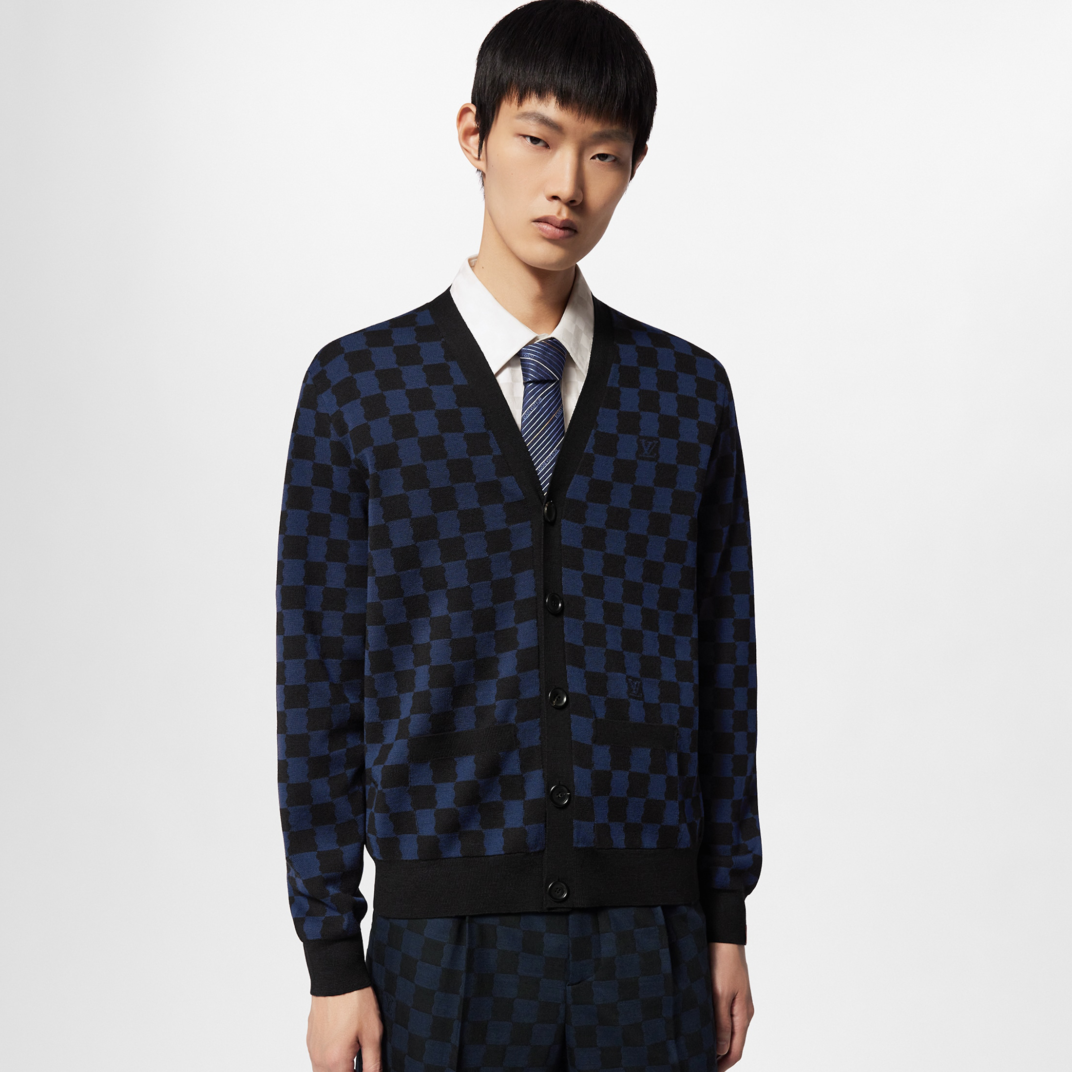 NIGO Louis Vuitton Men's Autumn And Winter V-neck Plaid Loose Wool Single Breasted Long Sleeved Jumper Jacket #nigo99332