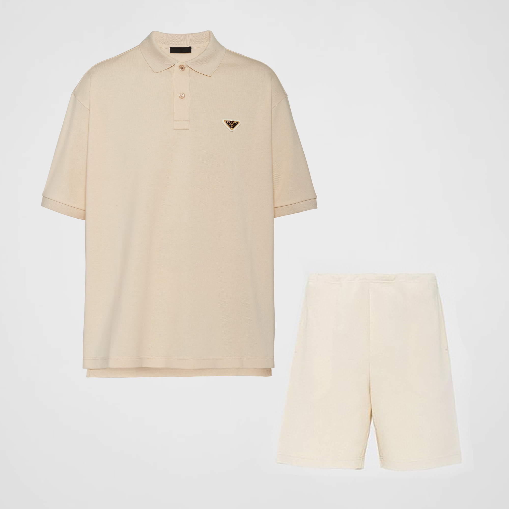 NIGO Prada Men's Summer Metal Label Triangle Logo Solid Colour Beaded Cotton Polo Neck Short Sleeve T-Shirt and Shorts Set Suit #nigo99316