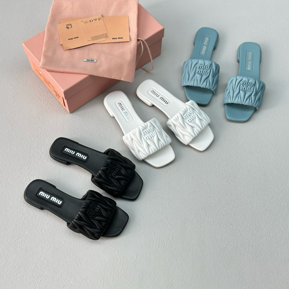 NIGO Miumiu Matelassé Women's Summer Solid Colour Soft Sheepskin Slipper Sandals Shoes #nigo99342