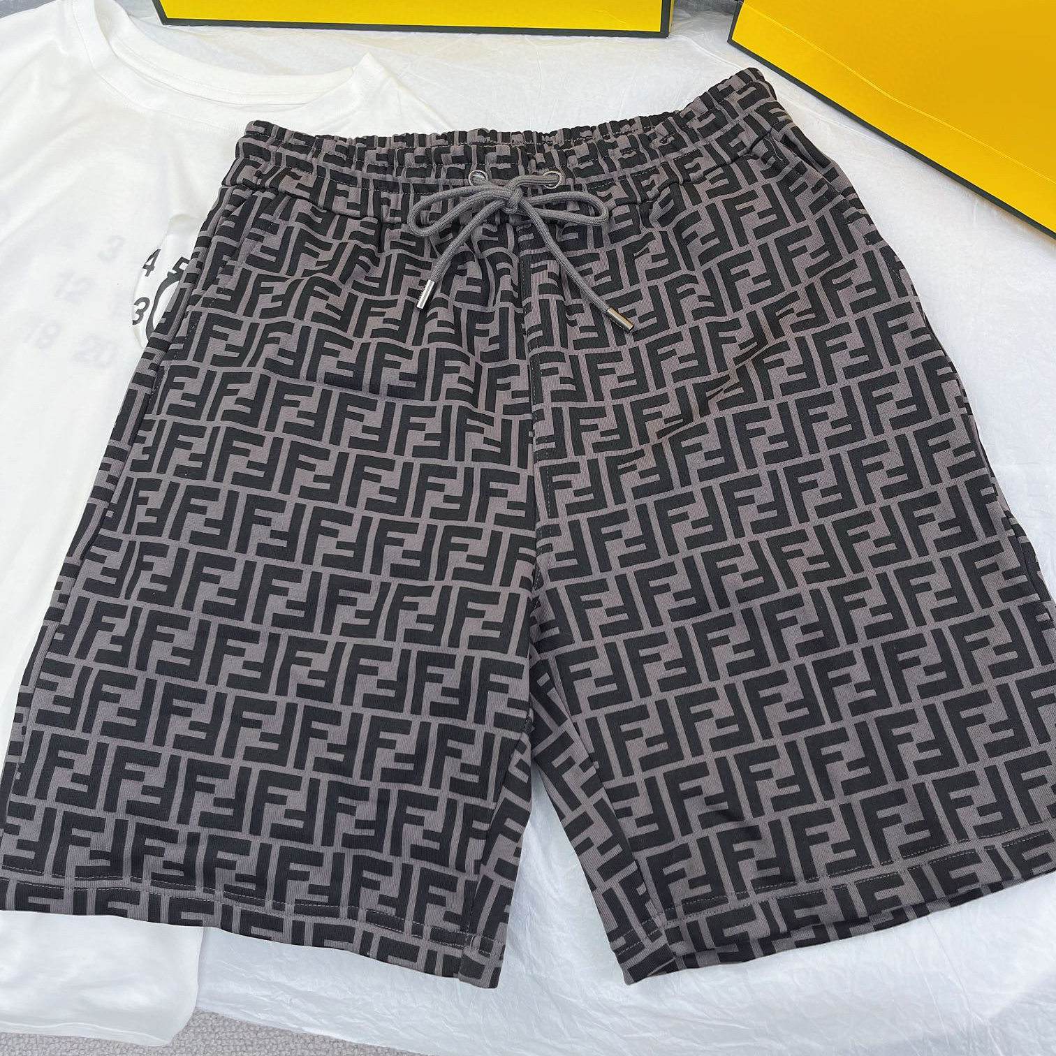 NIGO Fendi Men's Summer Solid Colour Letter Logo Print Drawstring Straight Casual Short Pants #nigo99348