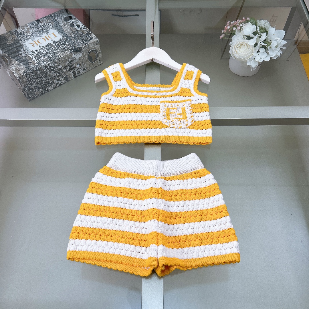 NIGO Fendi Kid's Summer Colorblocking Crochet Letter Embroidery Short Cotton Straight Fit Suspender Casual Shorts Set #nigo31272