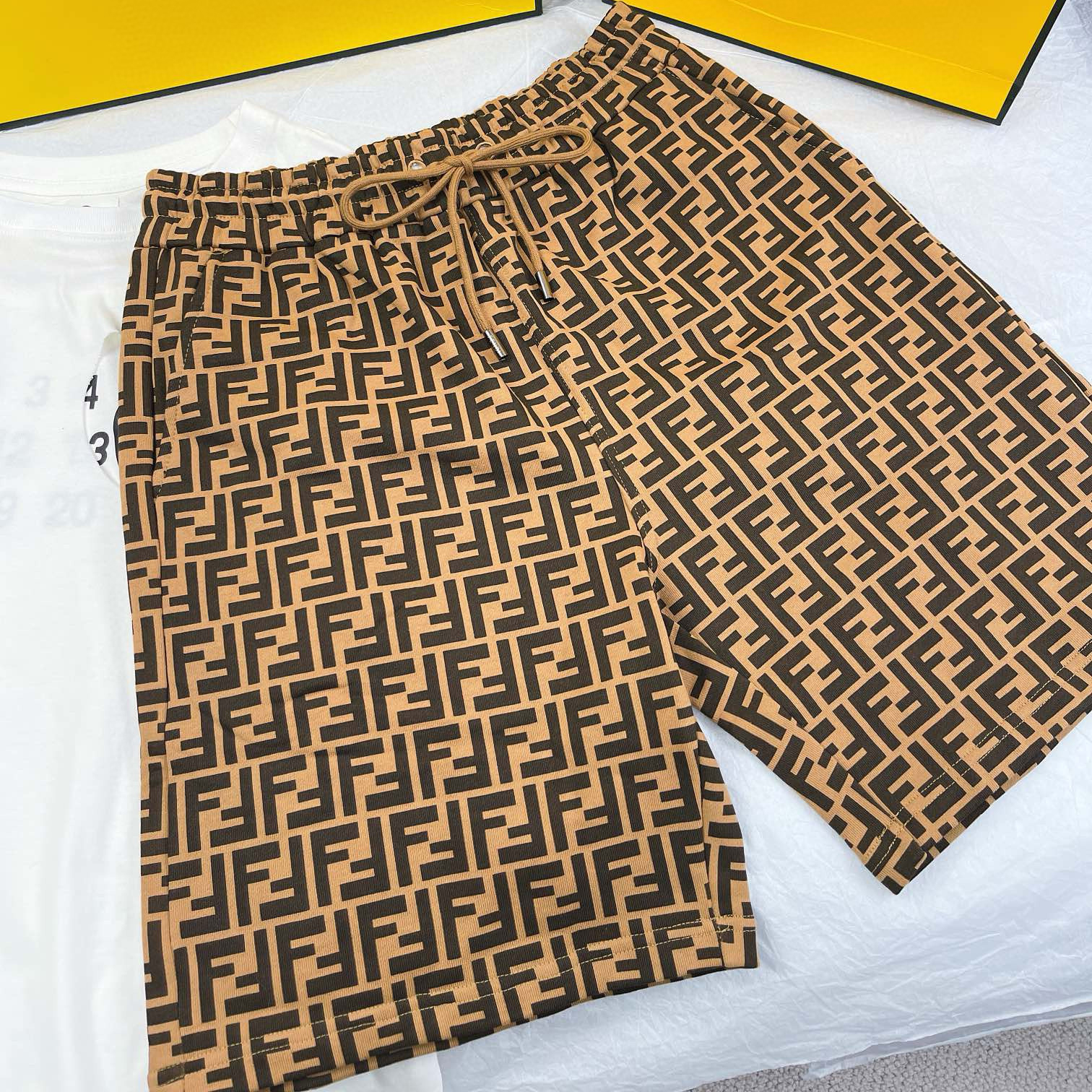 NIGO Fendi Men's Summer Solid Colour Letter Logo Print Drawstring Straight Casual Short Pants #nigo99348