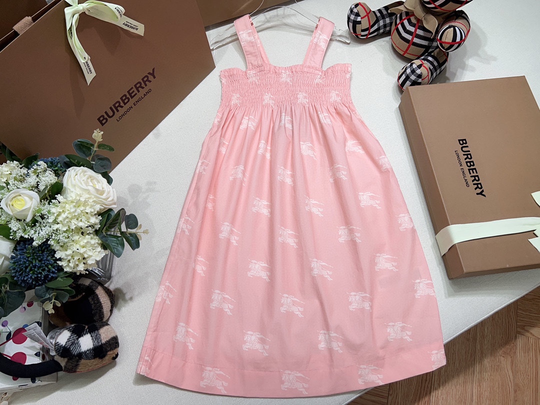 NIGO Burberry Kid's Summer Cotton Equestrian Rider Logo Sleeveless Halter Pink Fitted Dresses #nigo31275