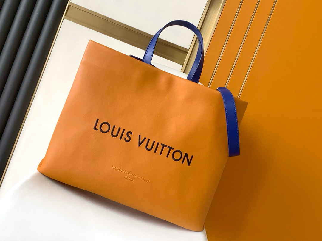 NIGO Louis Vuitton SHOPPER Women's Orange Monogram Printed Cowhide Leather Shopping Bag Tote Bag Bags #nigo99354