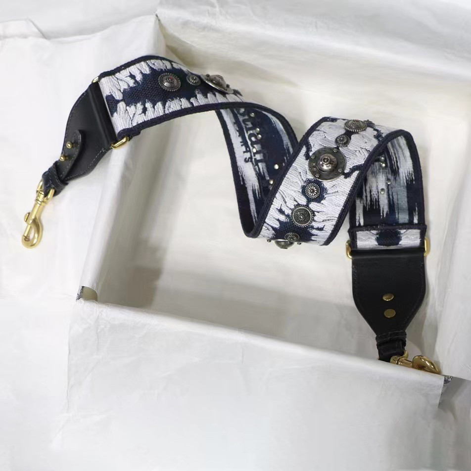 NIGO Dior Blue Dior Oblique Embroidery Shoulder Strap with Ring Adjustable Handbag Shoulder Strap #nigo99353