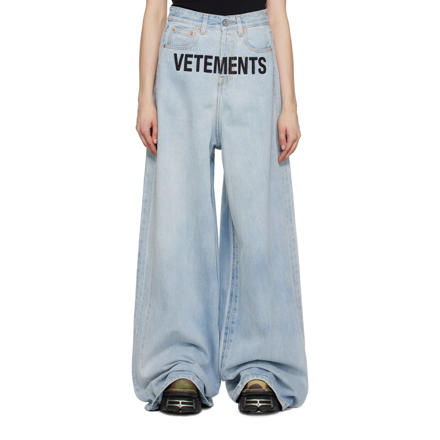 NIGO Vetements Men's And Women's Unisex Embroidered Logo Wide Leg Jeans Light Blue Pants #nigo99355