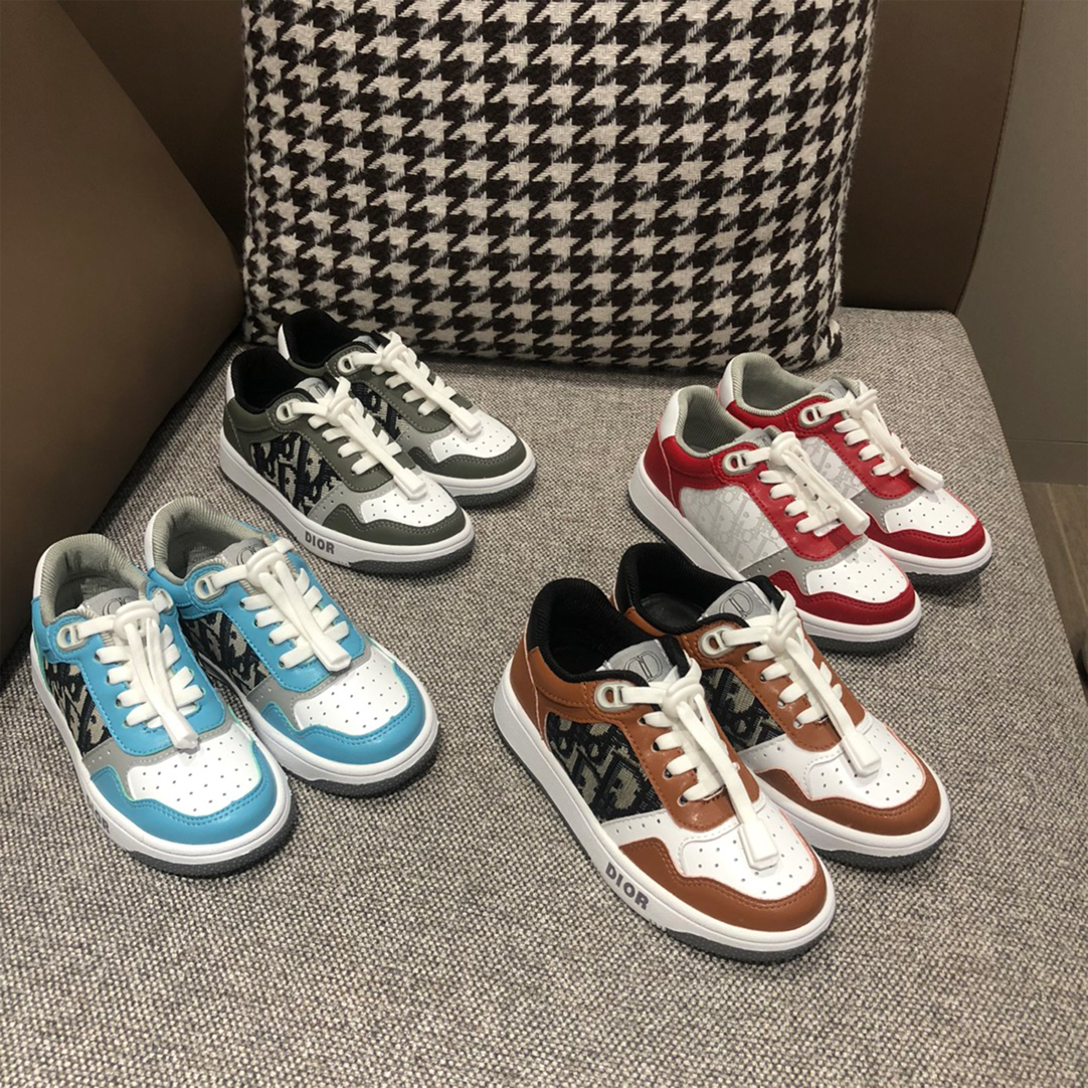 NIGO Dior Kid's Four Seasons Color Blocking Lace-Up Round Head Low Top Casual Board Shoes #nigo31271