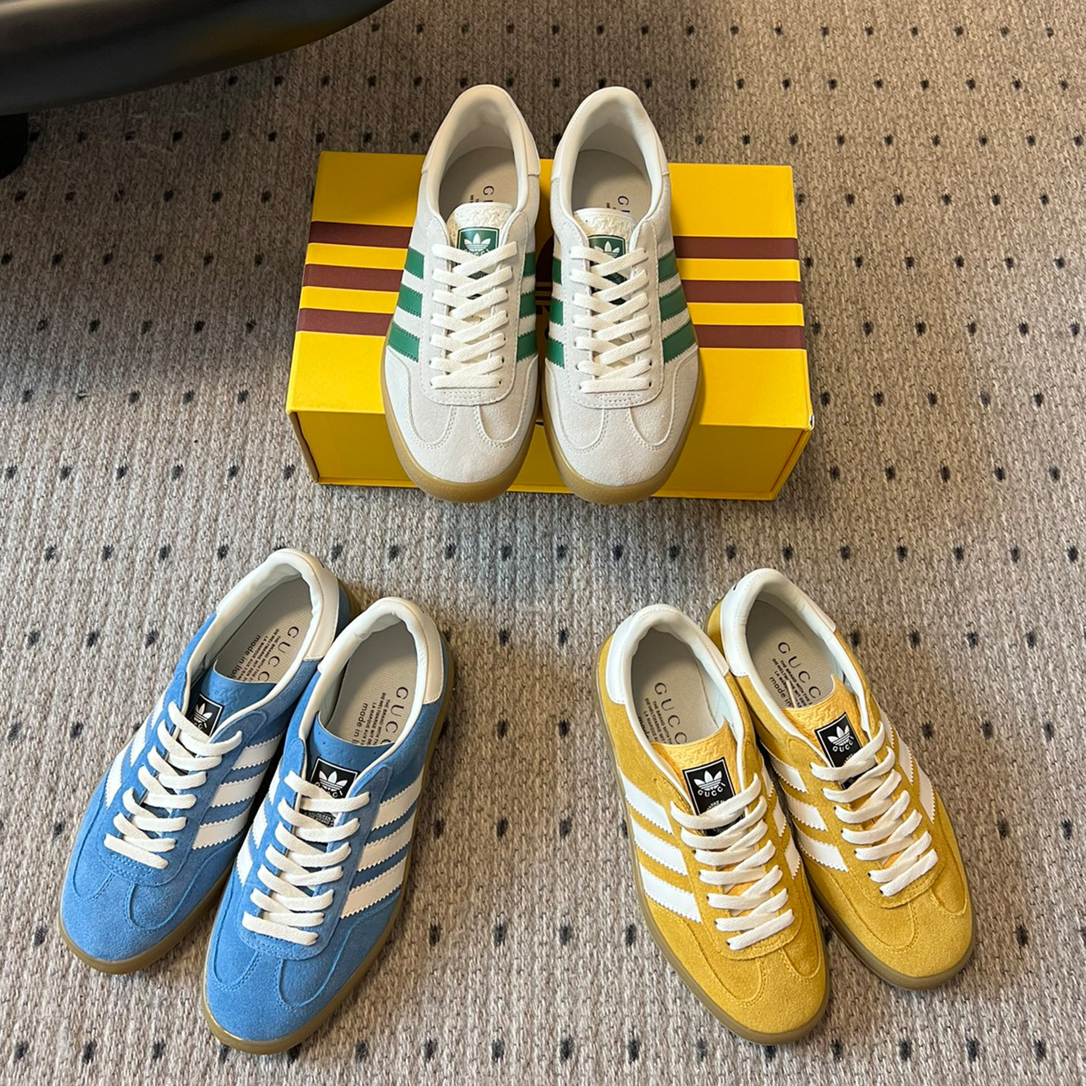 NIGO Adidas X Gucci Men's And Women's Four Seasons Clover Classic Logo Letters Colorblocking Striped Flats Sneakers Athletic Casual Shoes #nigo99358