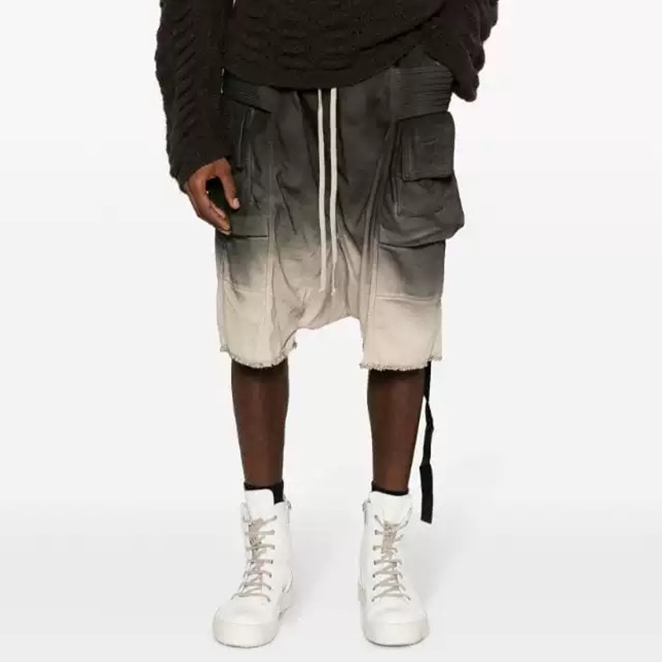 NIGO Rick Owens X Dekshdw Men's Spring/summer Vintage Distressed High Street Hole Breaking Denim Shorts Gradient Fringe Comfort Pants Ngvp #nigo9313