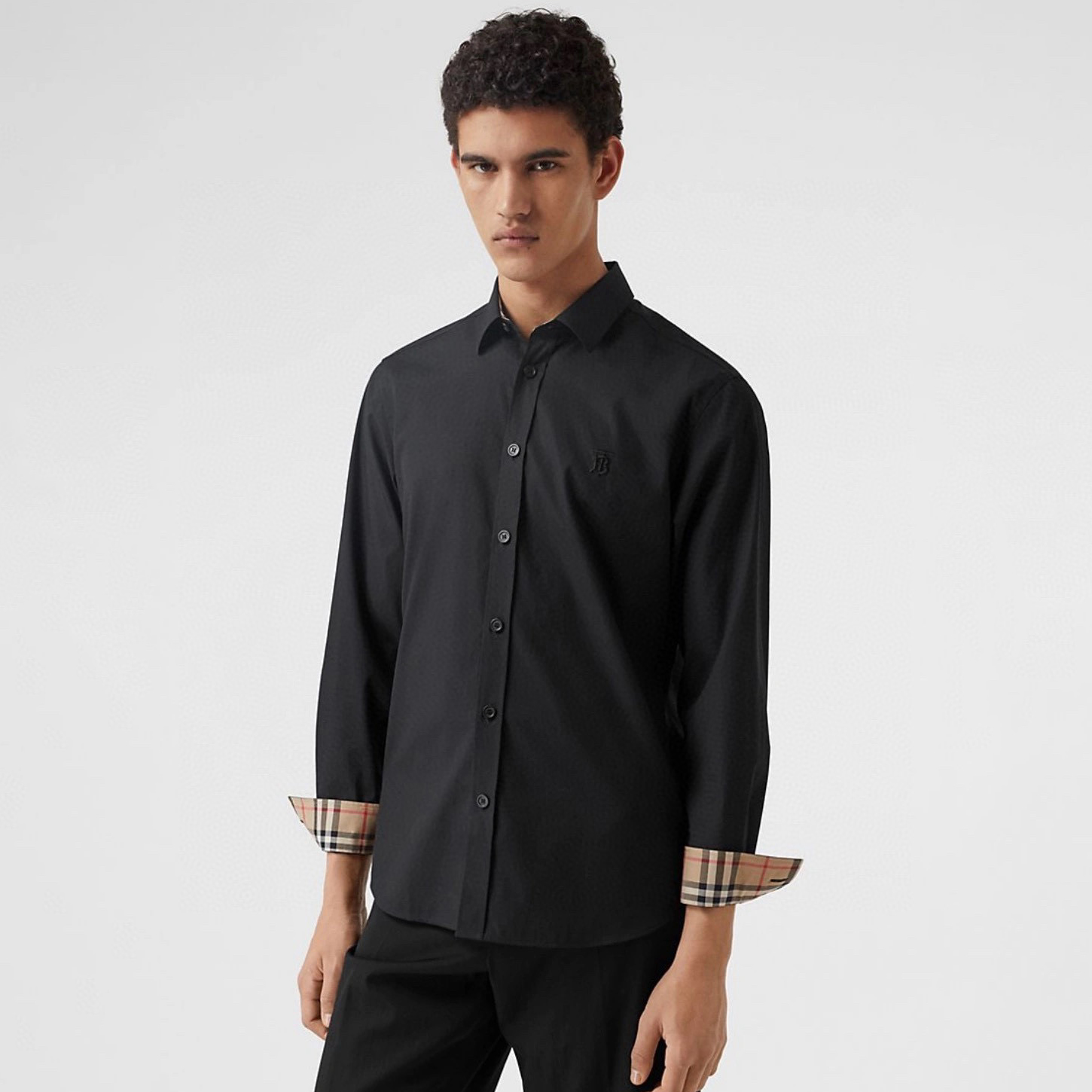 NIGO Burberry Men's Spring Summer Slim Fit Tailored Embroidered Logo Check Long Sleeve Shirt #nigo99373