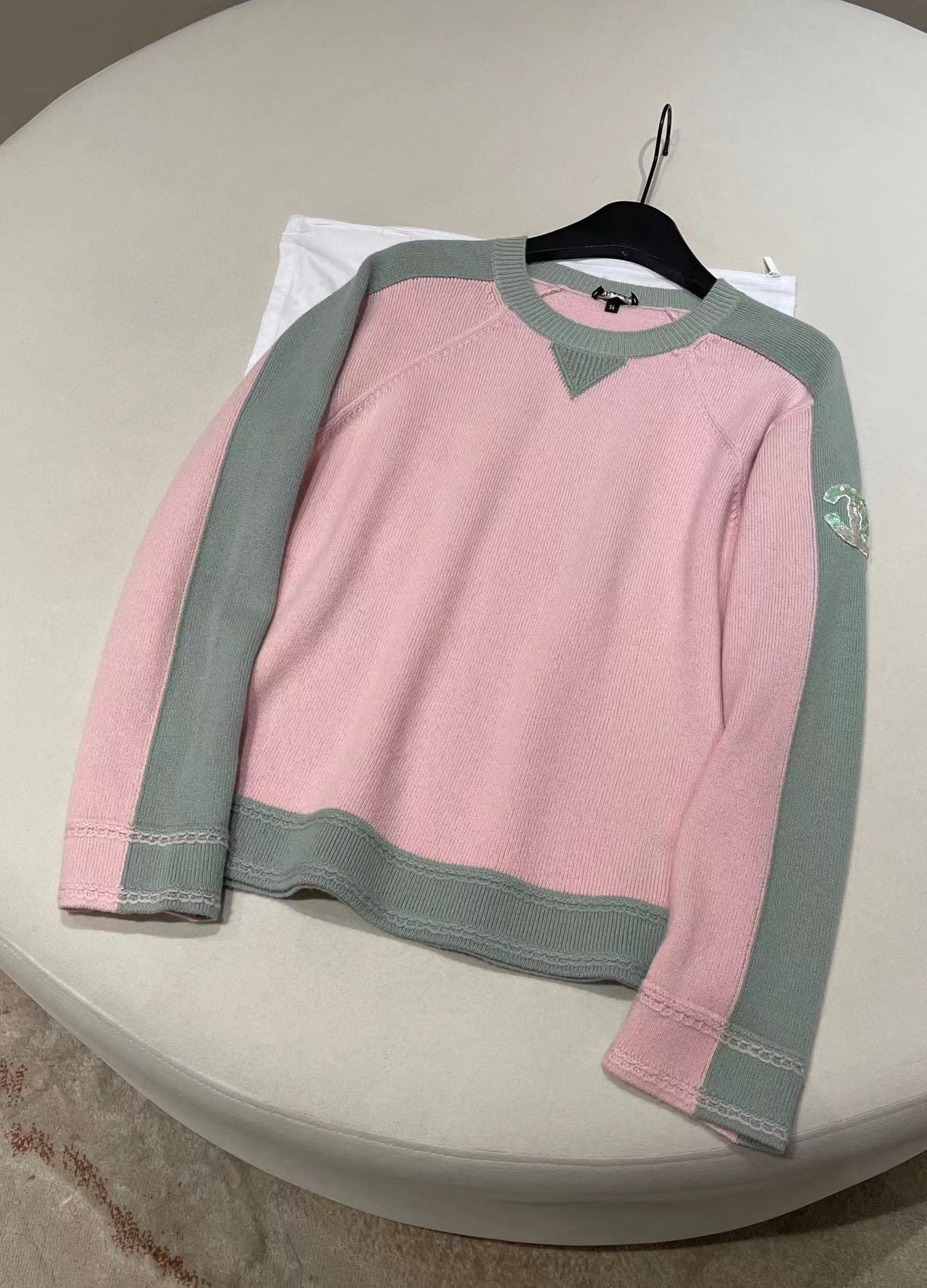 NIGO Chanel Chanel Women's Autumn and Winter Clashing Colour Splicing Round Neck Cashmere Long Sleeve Knitted Sweater Pullover #nigo99389